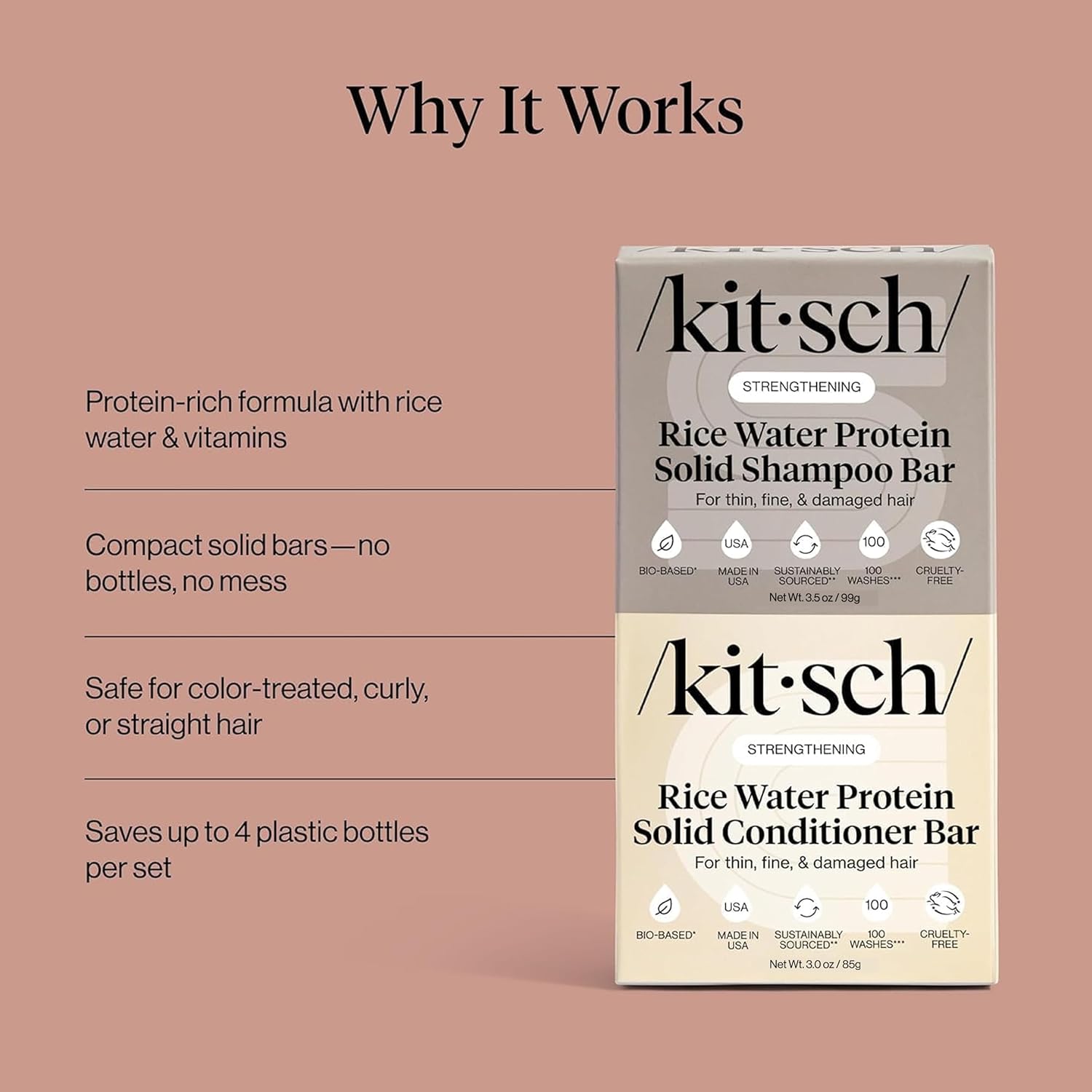 Thumbnail 6 de Kitsch Rice Water Shampoo & Conditioner Set – Solid Bar Duo for Hair Growth, Strength & Repair