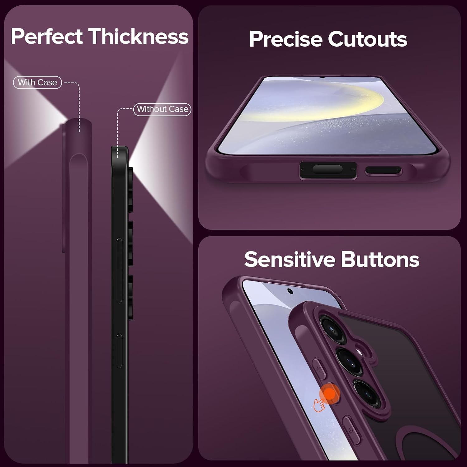 Detalle de ivoler 3-in-1 Magnetic Case for Samsung Galaxy S24 5G / S25 5G with 2 Pack Screen Protectors – Burgundy