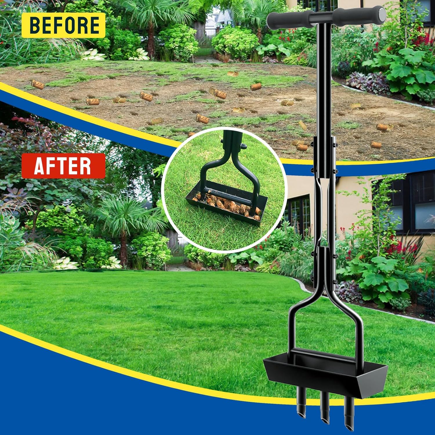 Thumbnail 5 de vanpein Lawn Aerator Coring Tool Plug Aeration — 3 Core Manual Aerator with Core Collection Box