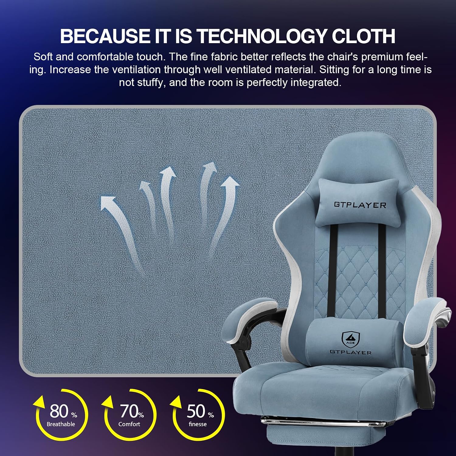 Thumbnail 6 de GTPLAYER LR002-XIN-25 Gaming Chair, Light Blue Fabric, Footrest and High Back