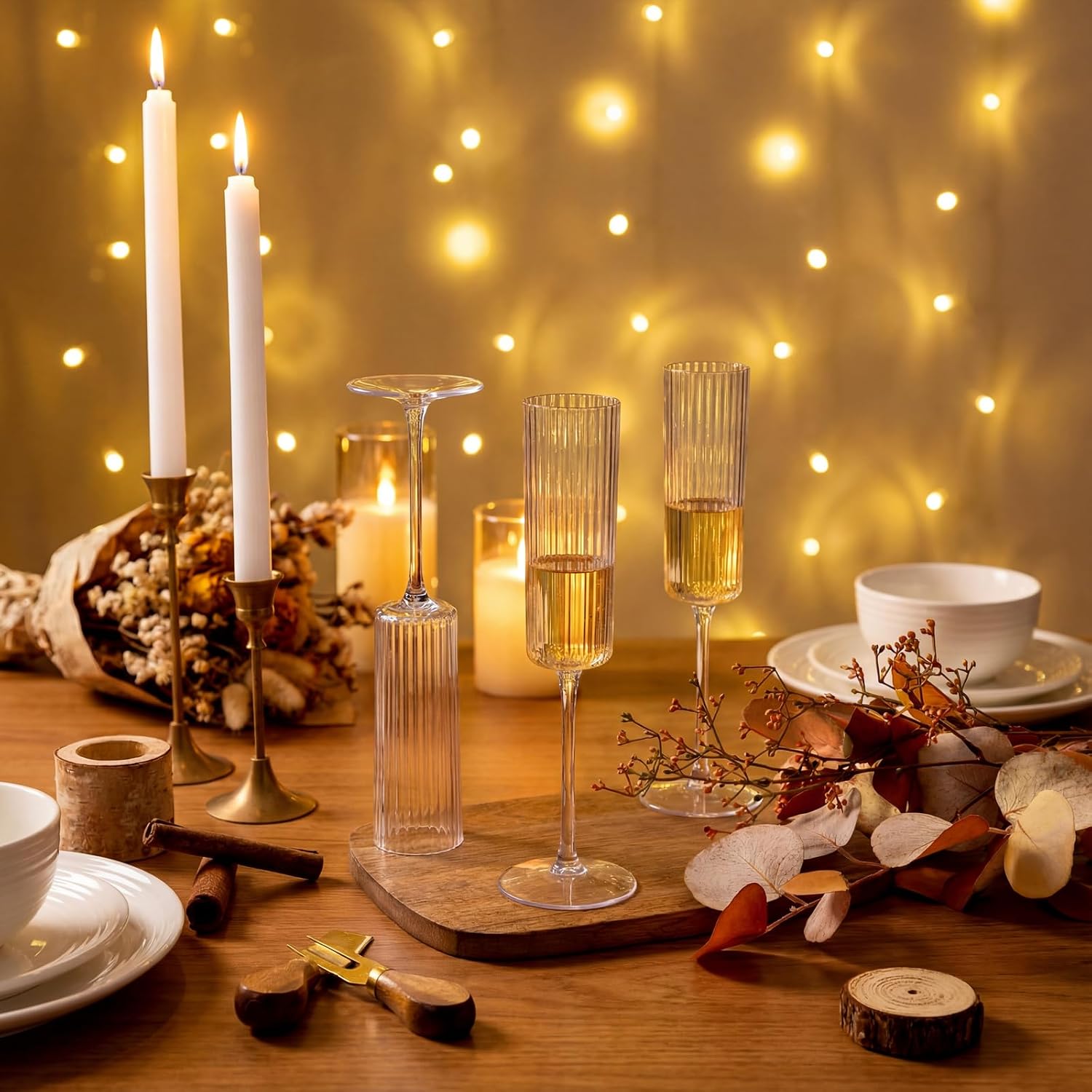 Detalle de Joyido 36 Pack Plastic Champagne Flutes - 6oz Ribbed Clear Disposable Glasses