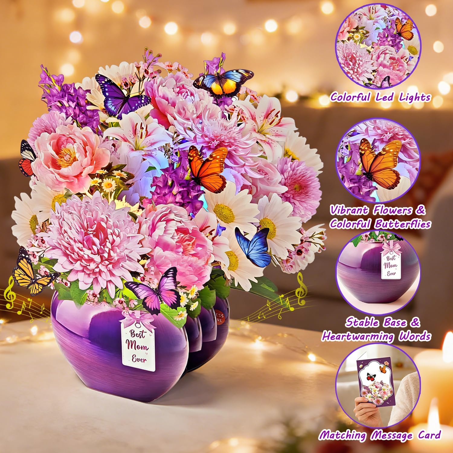 Detalle de Rayilyn 3D Pop-Up Peony Thank You Card for Mom with Music and Lights