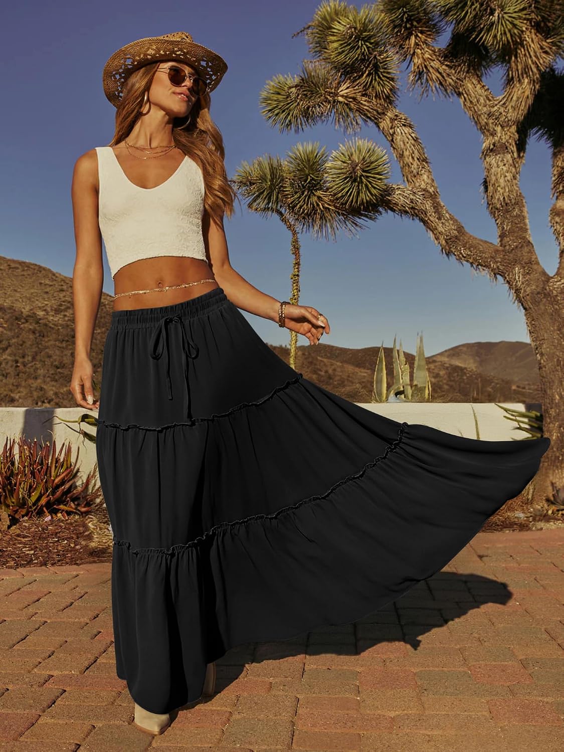 Detalle de onlypuff Boho Maxi Skirt for Women, High-Waisted with Pockets
