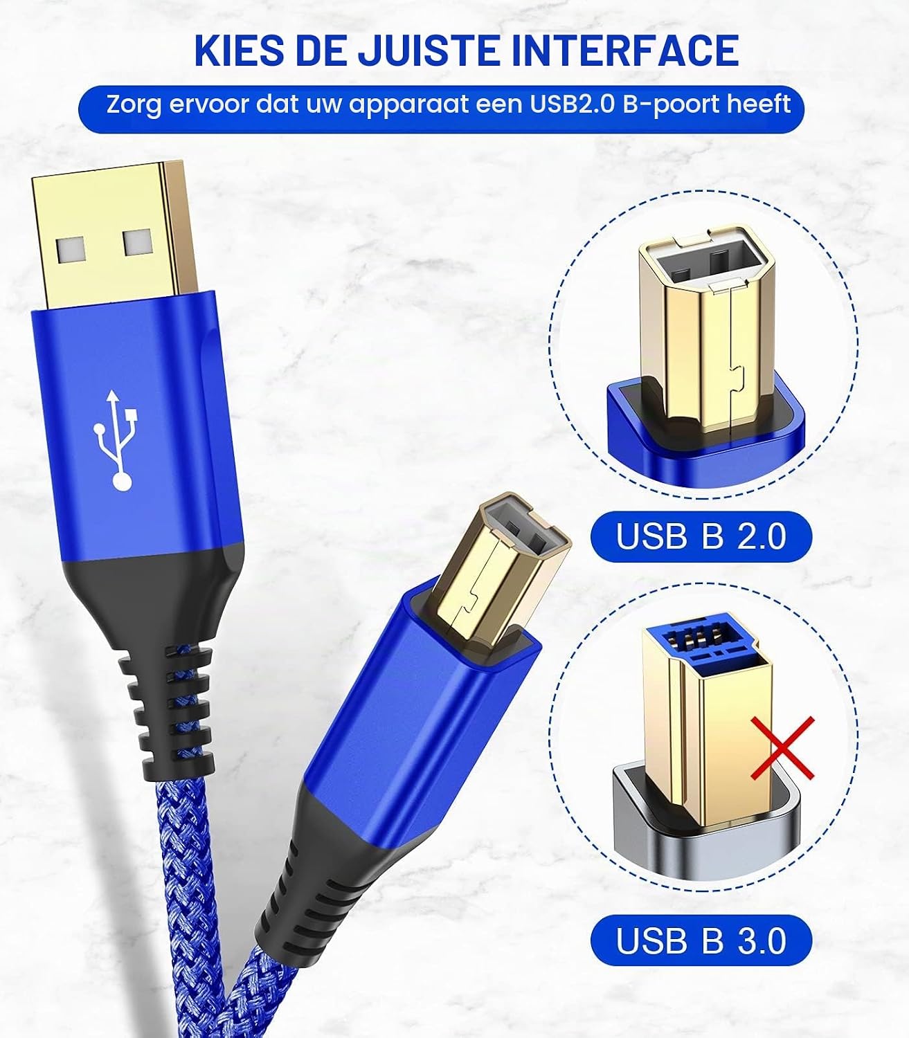 Thumbnail 3 de sweguard USB-printerkabel 3 m, USB 2.0, gevlochten nylon
