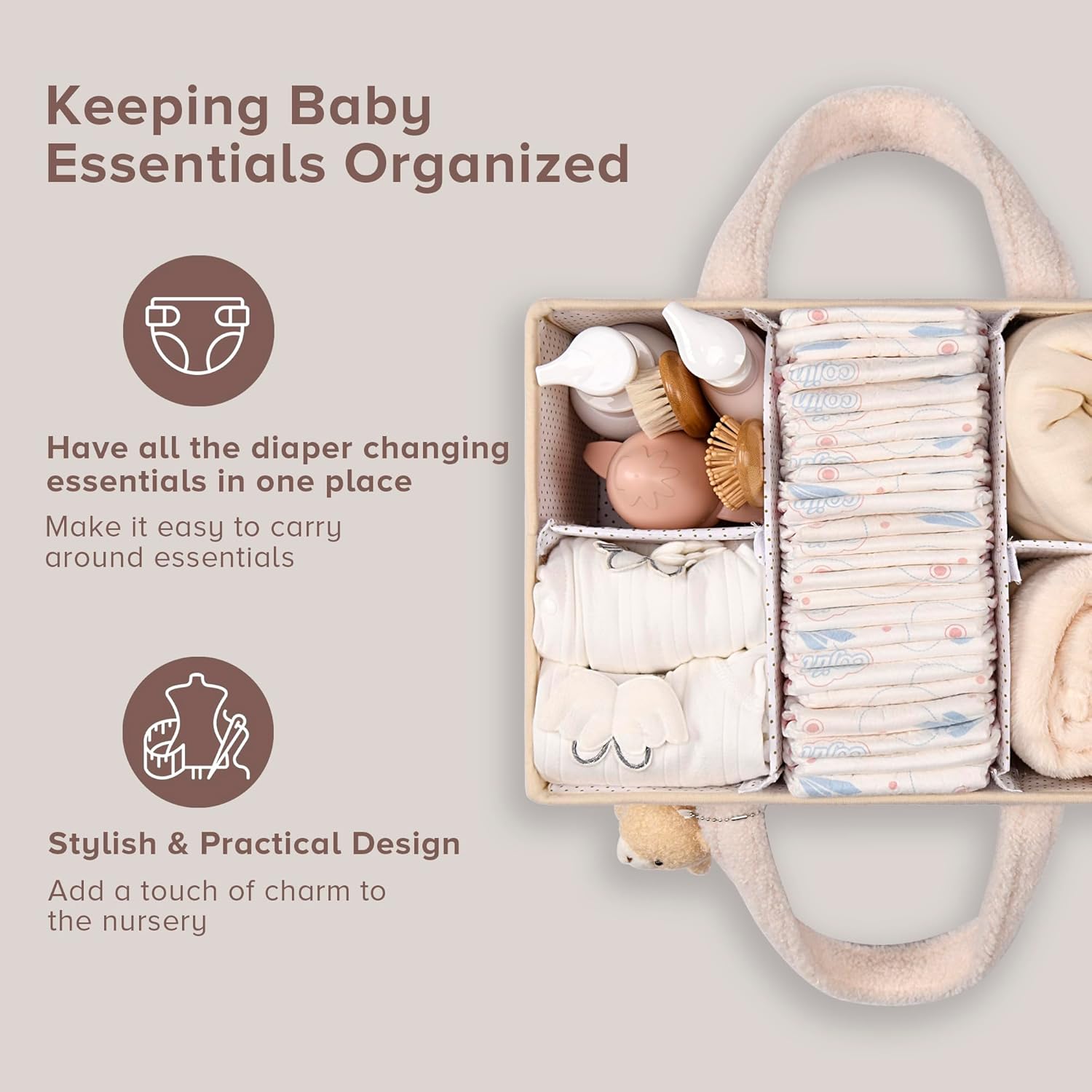 Thumbnail 1 de PeraBella Baby Diaper Caddy Organizer with Handle (Portable Diaper Storage Basket)