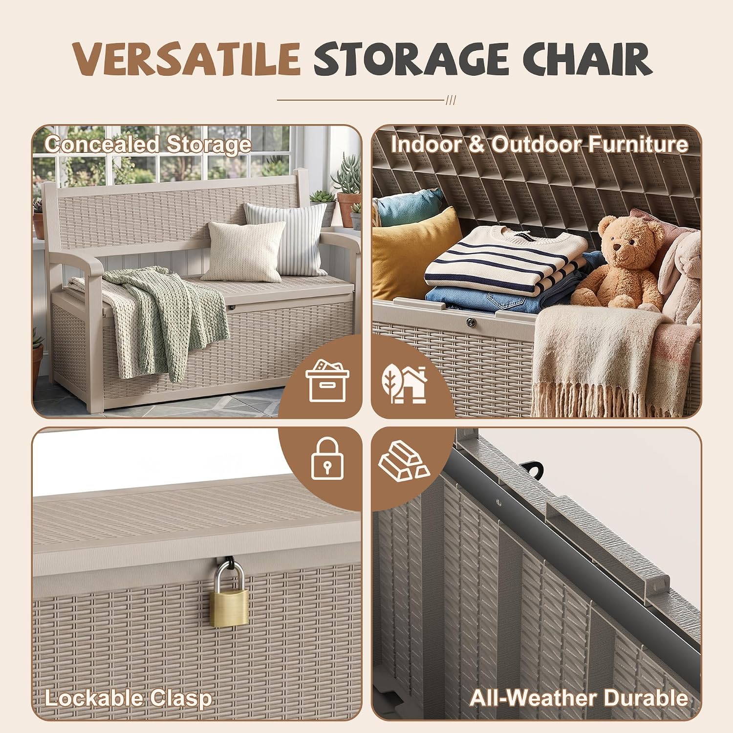 Detalle 2 de EFU Outdoor Storage Bench, 130 Gallon