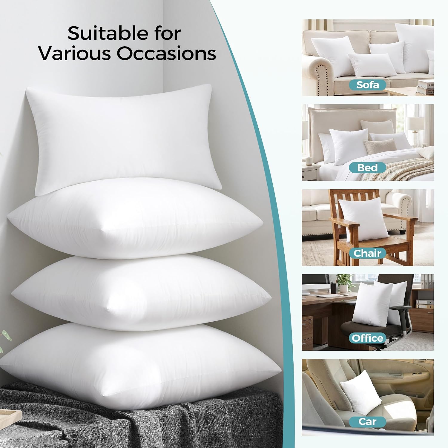 Thumbnail 6 de puredown Ca-PD-PI83010-C 20 x 20-Inch Throw Pillow Inserts, Set of 2