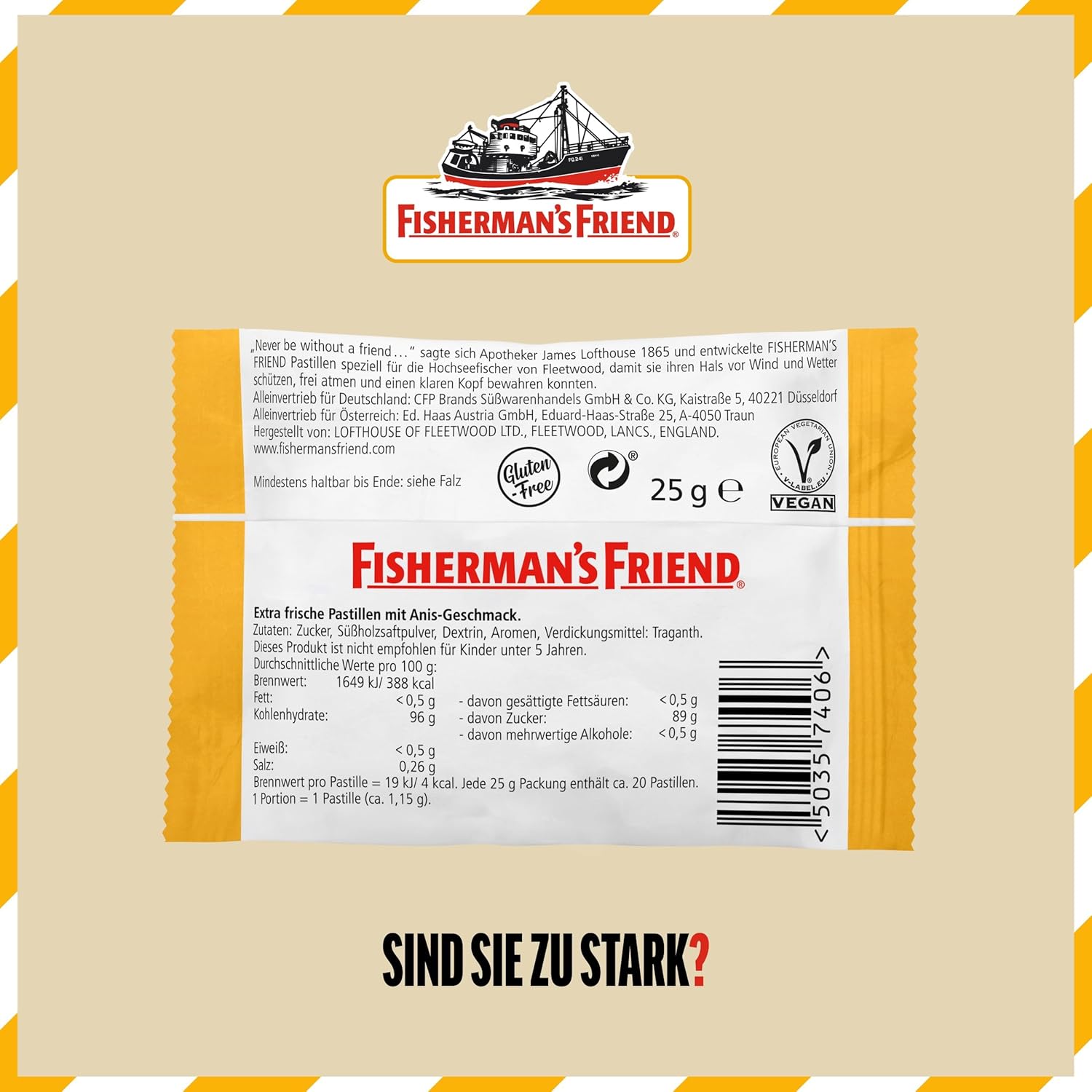Detalle de Fisherman's Friend Anis – 24er Vorratsbox, vegane Bonbons mit Anis und Menthol, 24 x 25 g