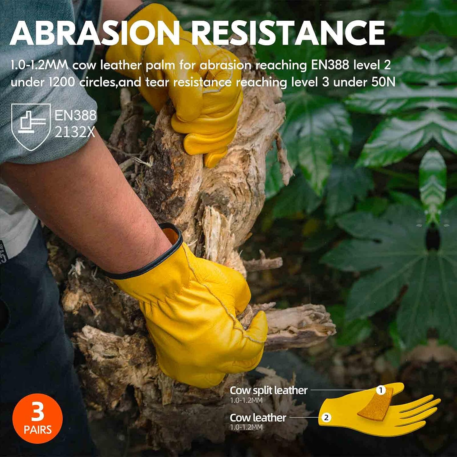 Thumbnail 2 de Vgo Gardening Gloves: Thornproof Cowhide Large, 3 Pairs