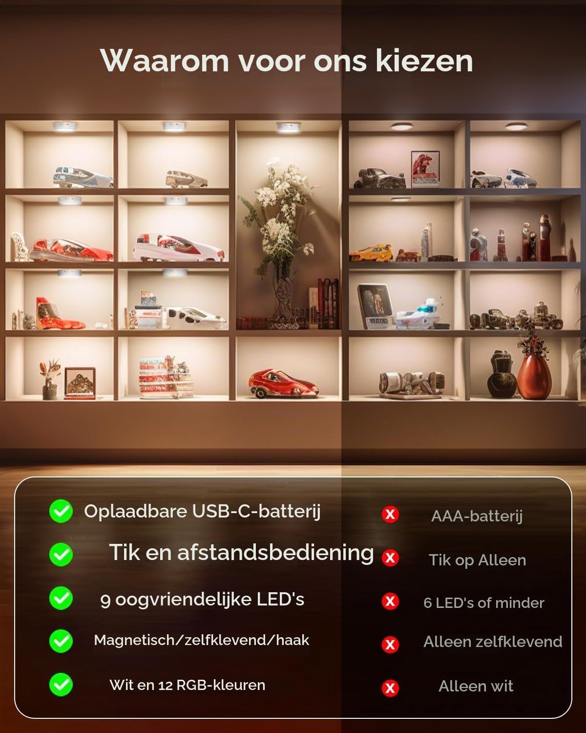 Thumbnail 2 de GOODEA.fun GDCL006 draadloze LED-pucklampen met RGBW, dimmer en timer