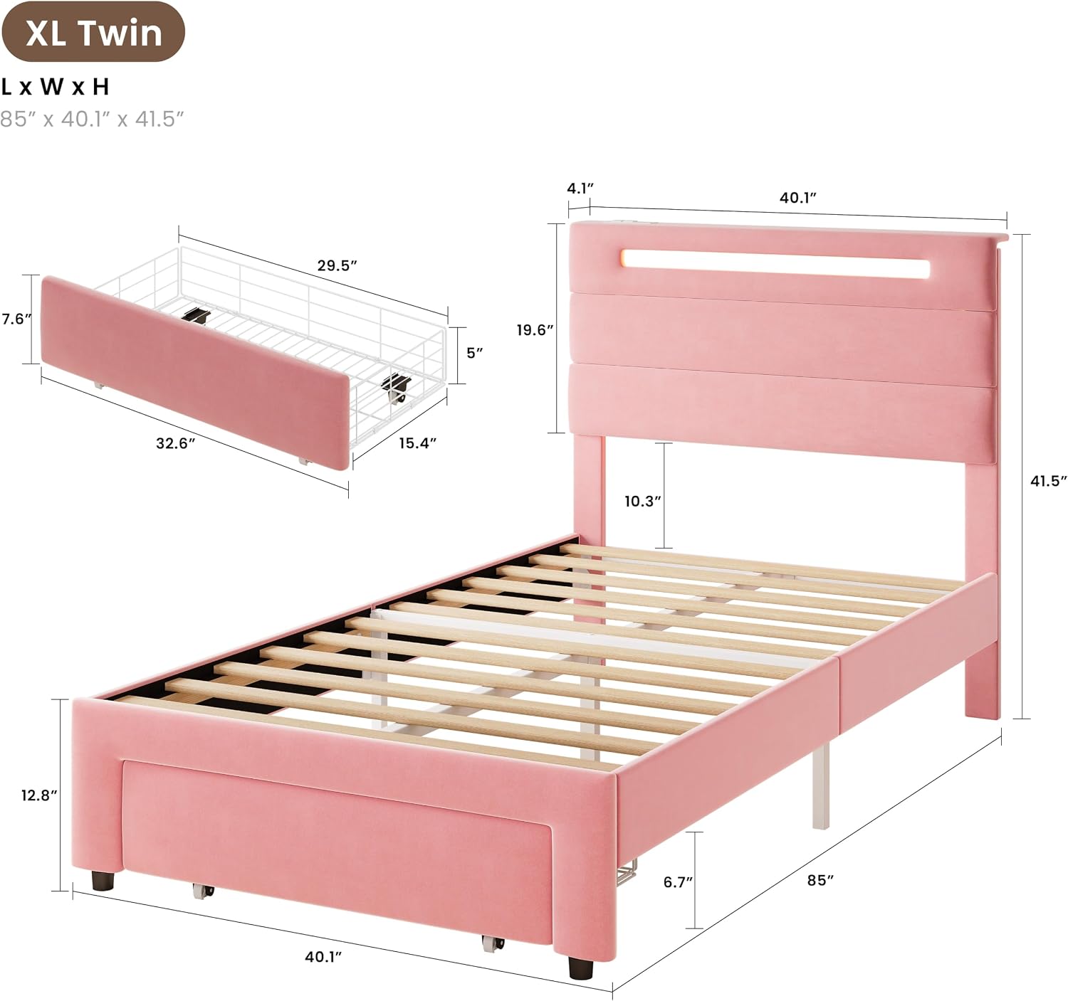 Detalle 2 de LIKIMIO Twin XL Bed Frame