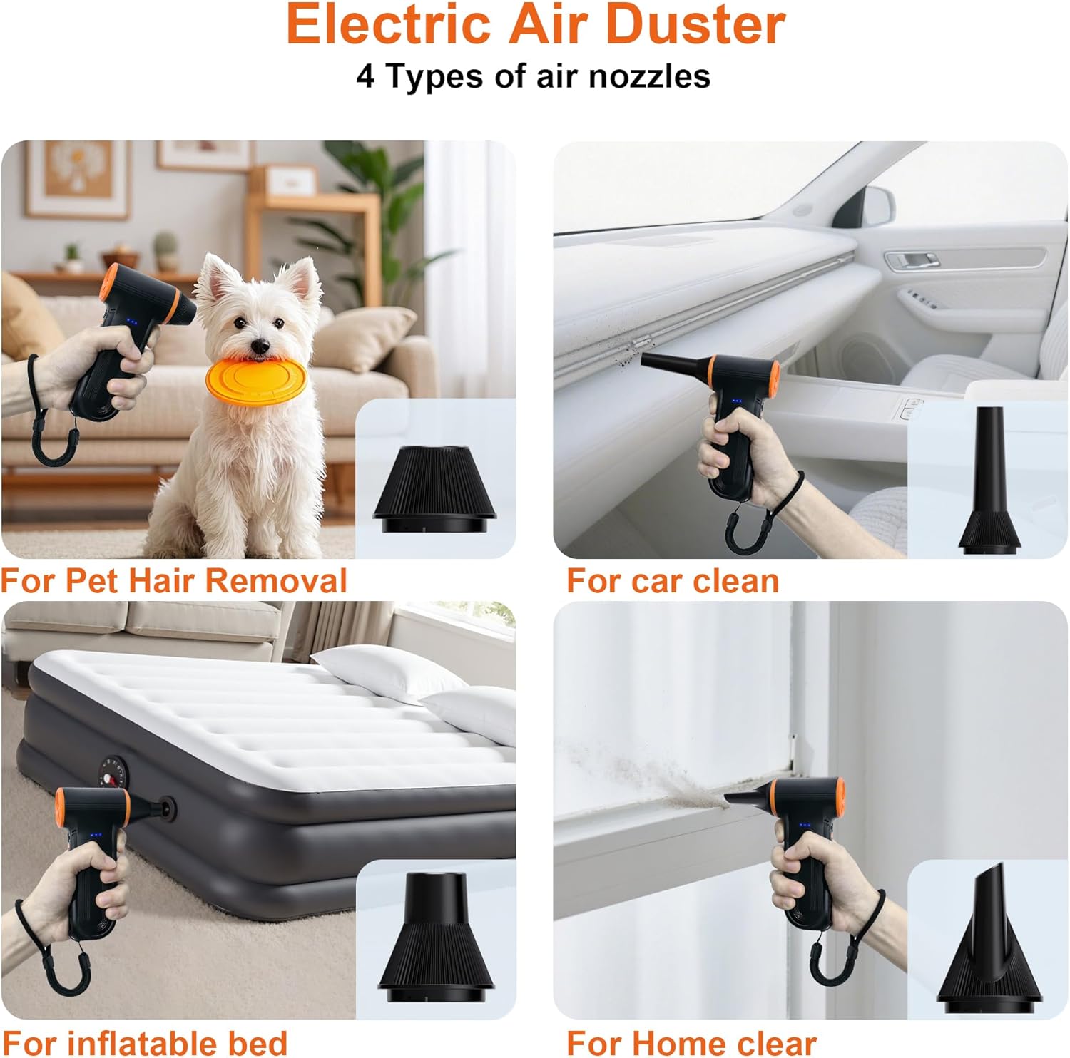 Thumbnail 5 de JUFINX X117 Compressed Air Duster (150,000 RPM) – 3-Gear Rechargeable Electric Air Blower for Leaves, Snow & Electronics (Black)