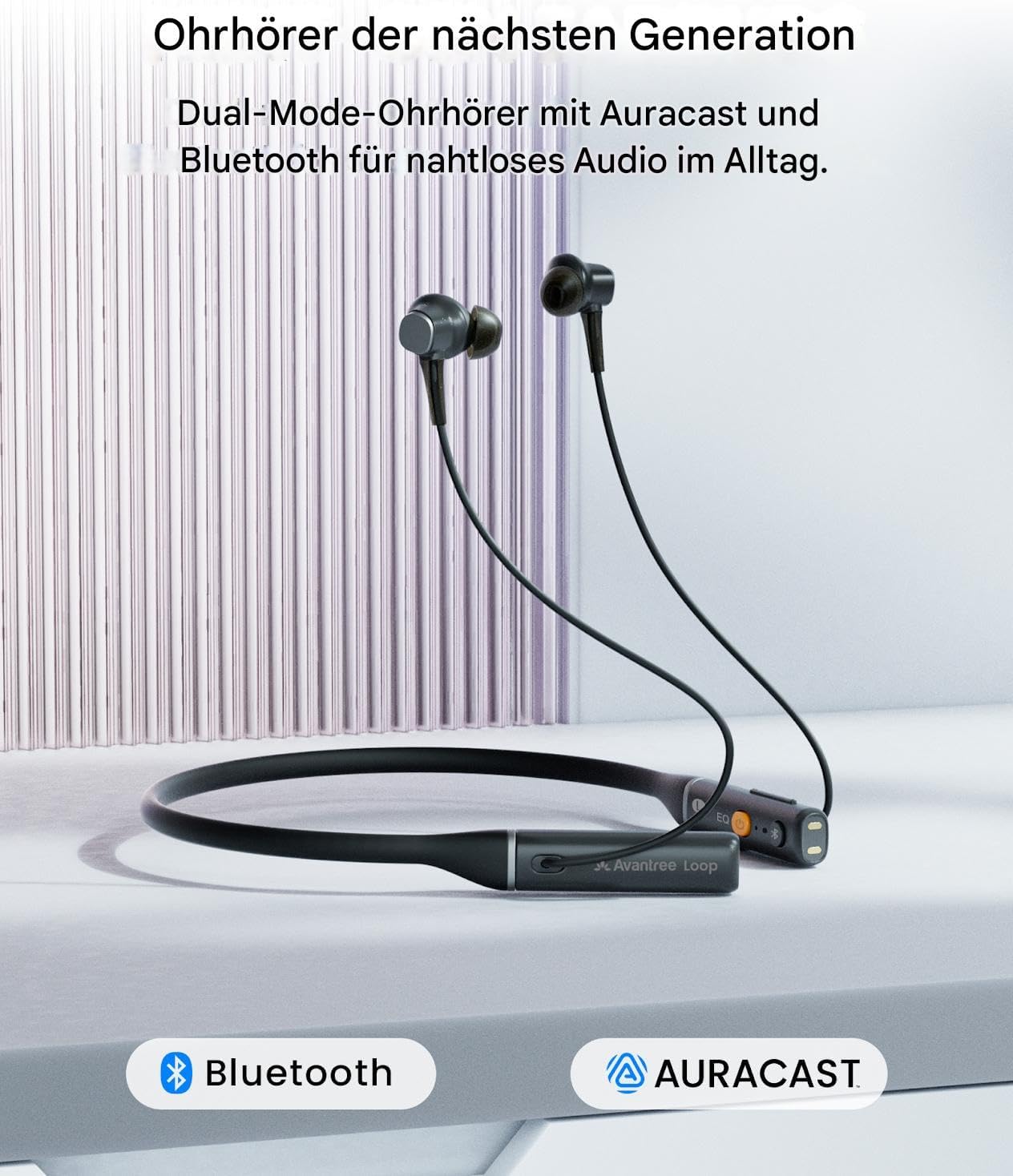 Detalle de Avantree Loop – Auracast & Bluetooth Nackenbügel-Kopfhörer: niedrige Latenz, 3 EQ-Modi, ideal für TV, PC, Smartphone
