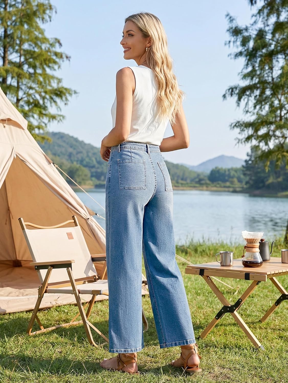 Detalle de StylSense Baggy Jeans Damen High Waist mit Weitem Bein – Stretch & Komfort