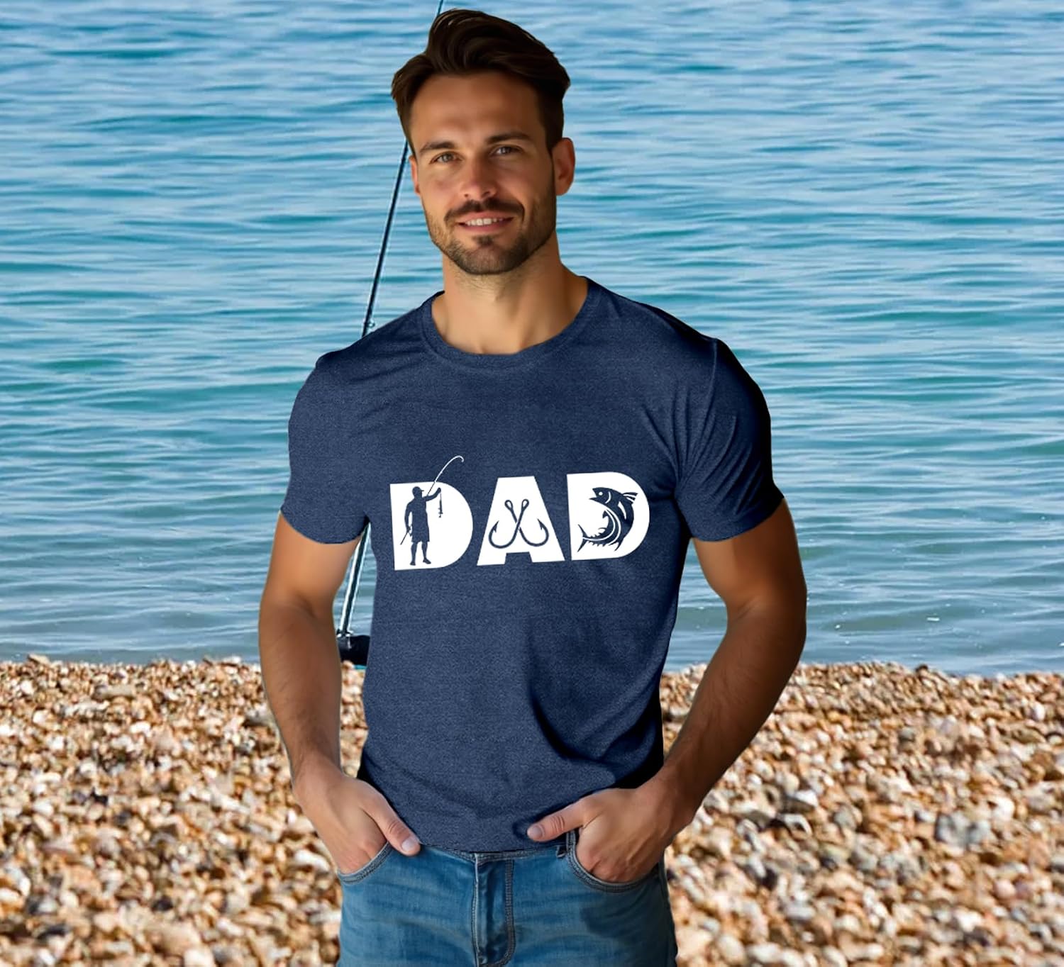 Detalle de Qskall Men’s Fishing Dad T-Shirt – soft, breathable fishy tee with a relaxed fit