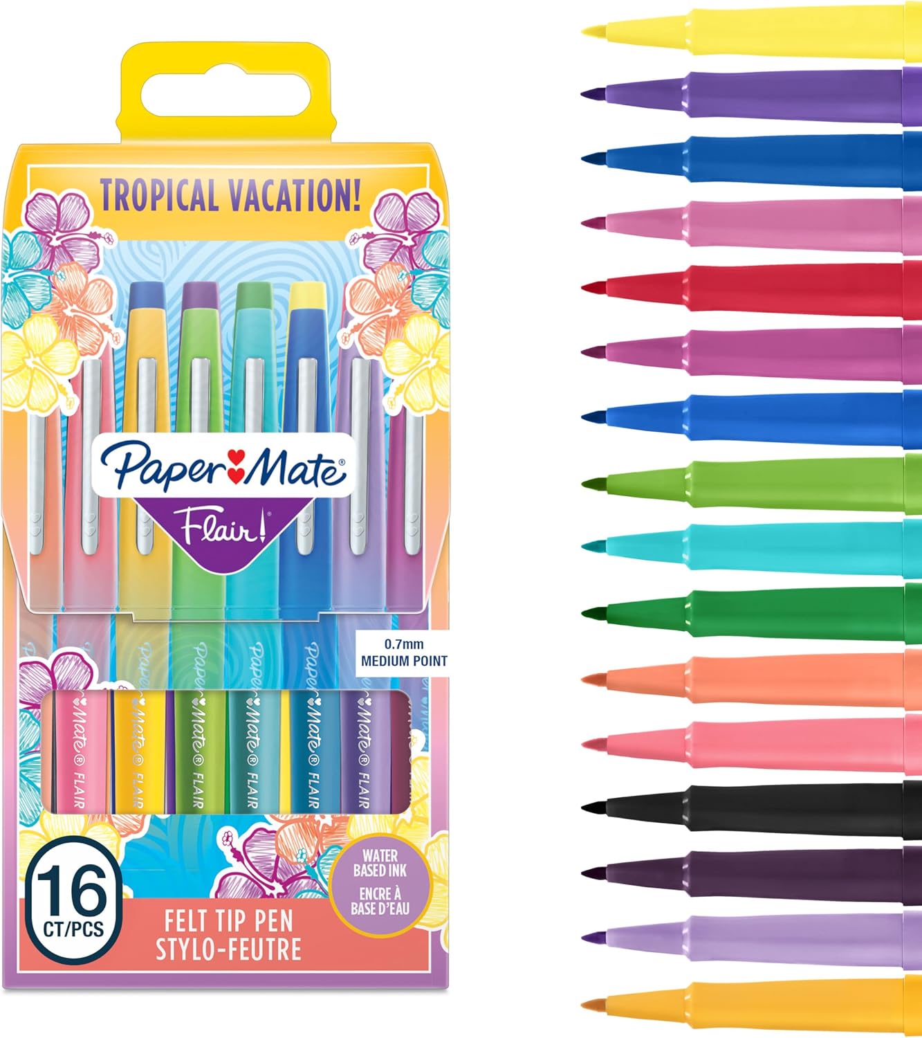 Detalle de Paper Mate Flair Felt Tip Pens, Tropical Vacation, 16 Colours, 0.7 mm