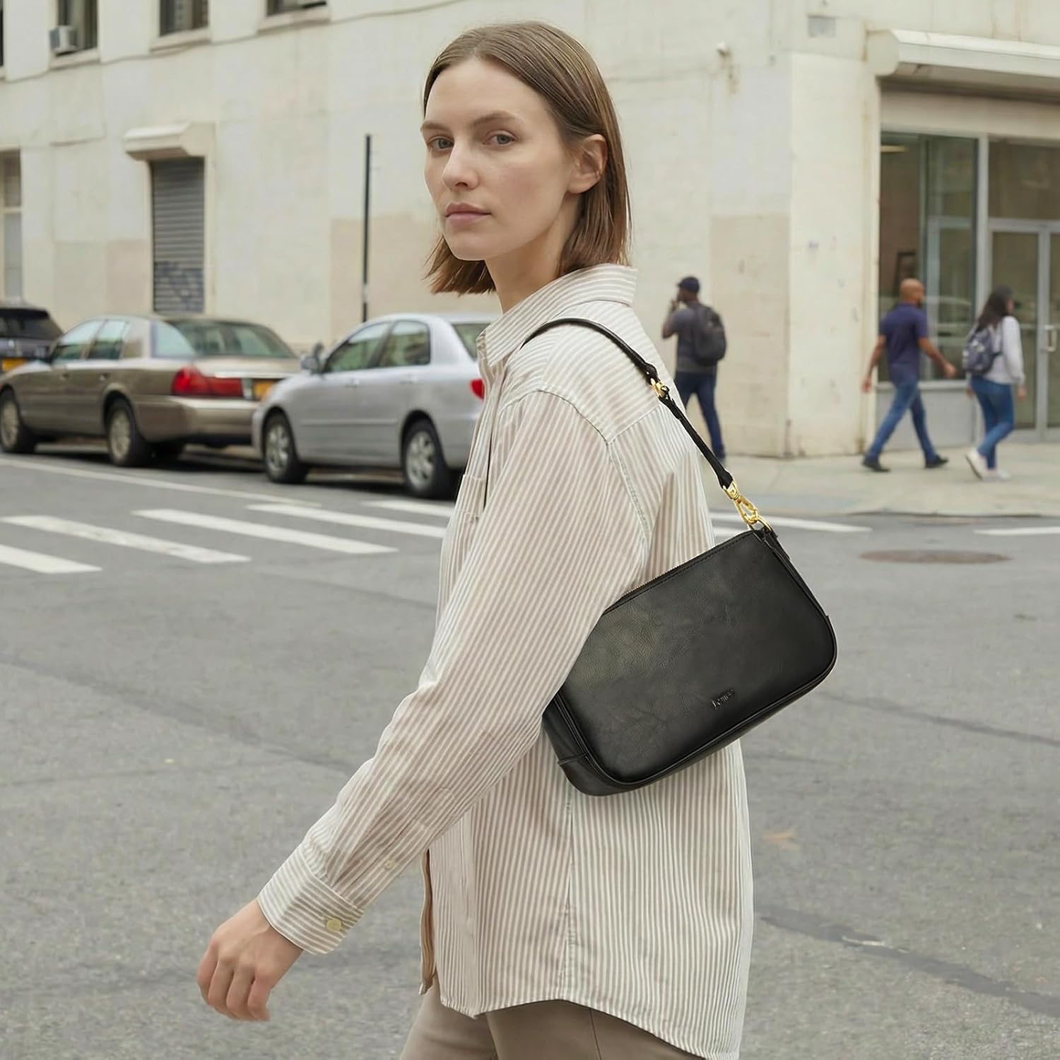 Detalle de Kattee Sac à bandoulière en cuir pour femme – petit sac clair avec bandoulière amovible