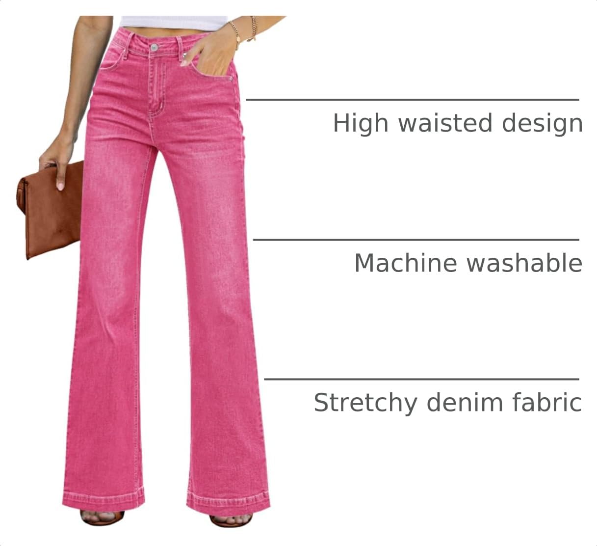 Detalle de GRAPENT GP-PAGHGCGH High-Rise Wide-Leg Stretch Jeans with 4 Pockets