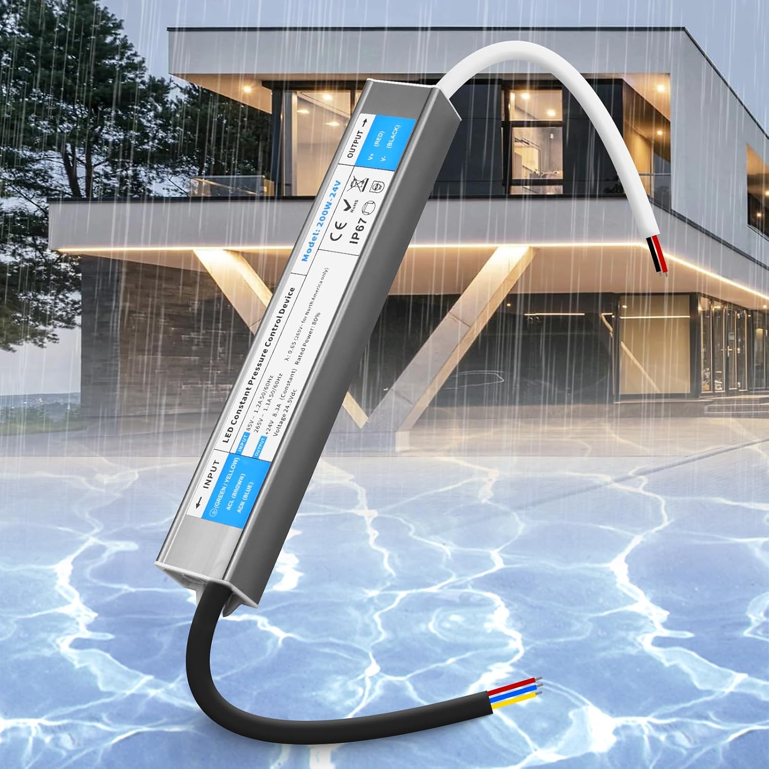 SUCIKORIO Alimentatore LED 24V 200W impermeabile IP67 (AC 220V → DC 24V 8,3A)