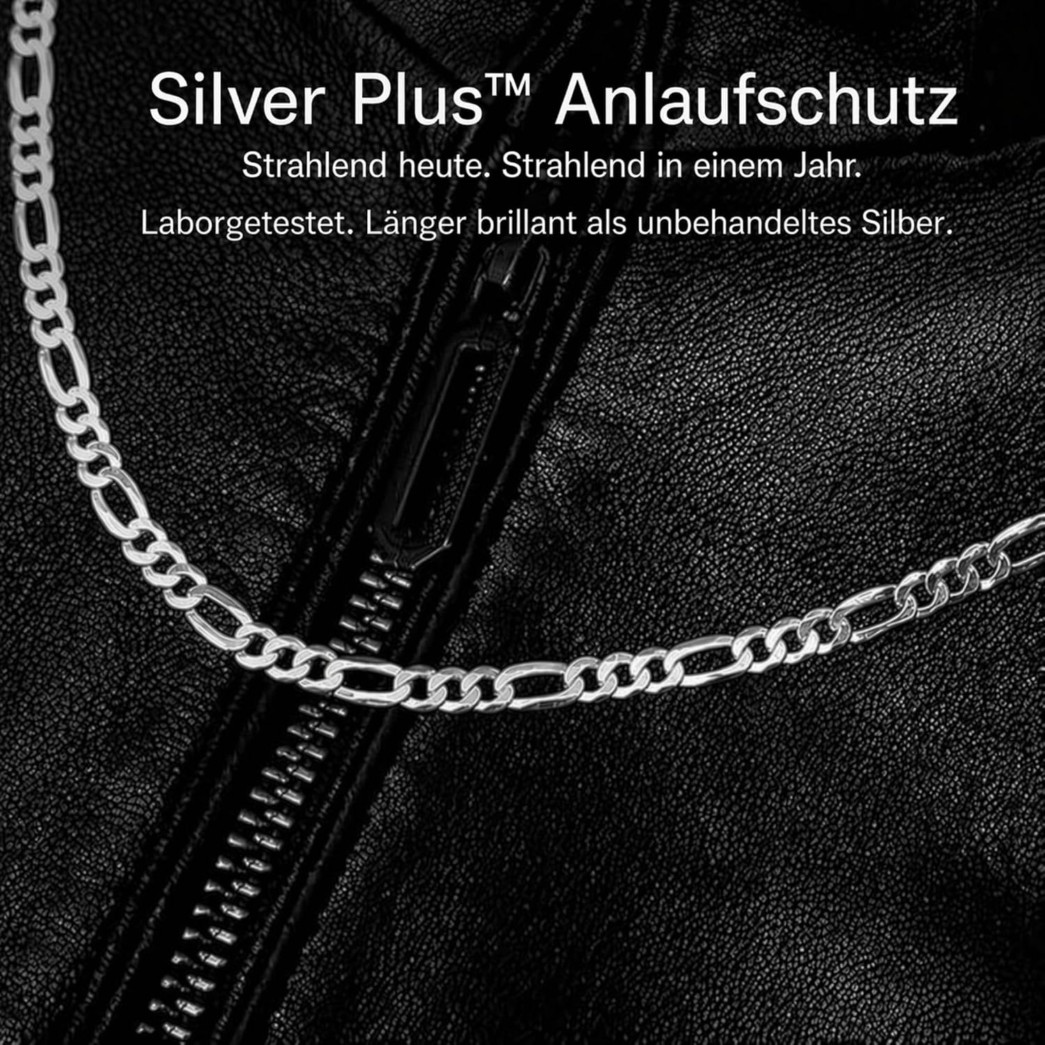 Detalle de QUADRI Kette Herren Silber 925 – Figaro-Design aus Italien mit Silver Plus Schutz