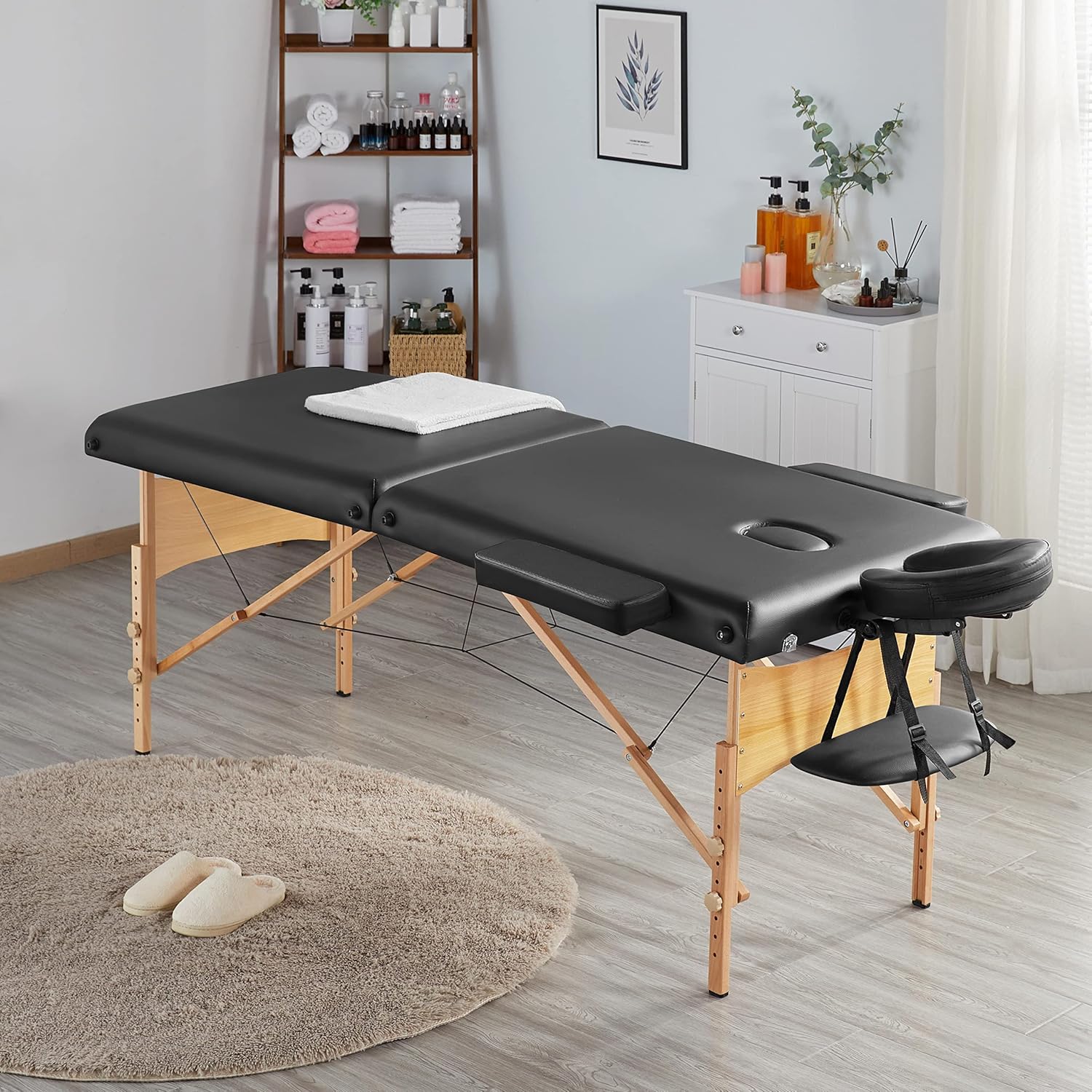 Thumbnail 1 de Yaheetech Mobile Massagetisch 2 Zonen – 70 cm Breite, höhenverstellbar, klappbar mit Tragetasche (schwarz)