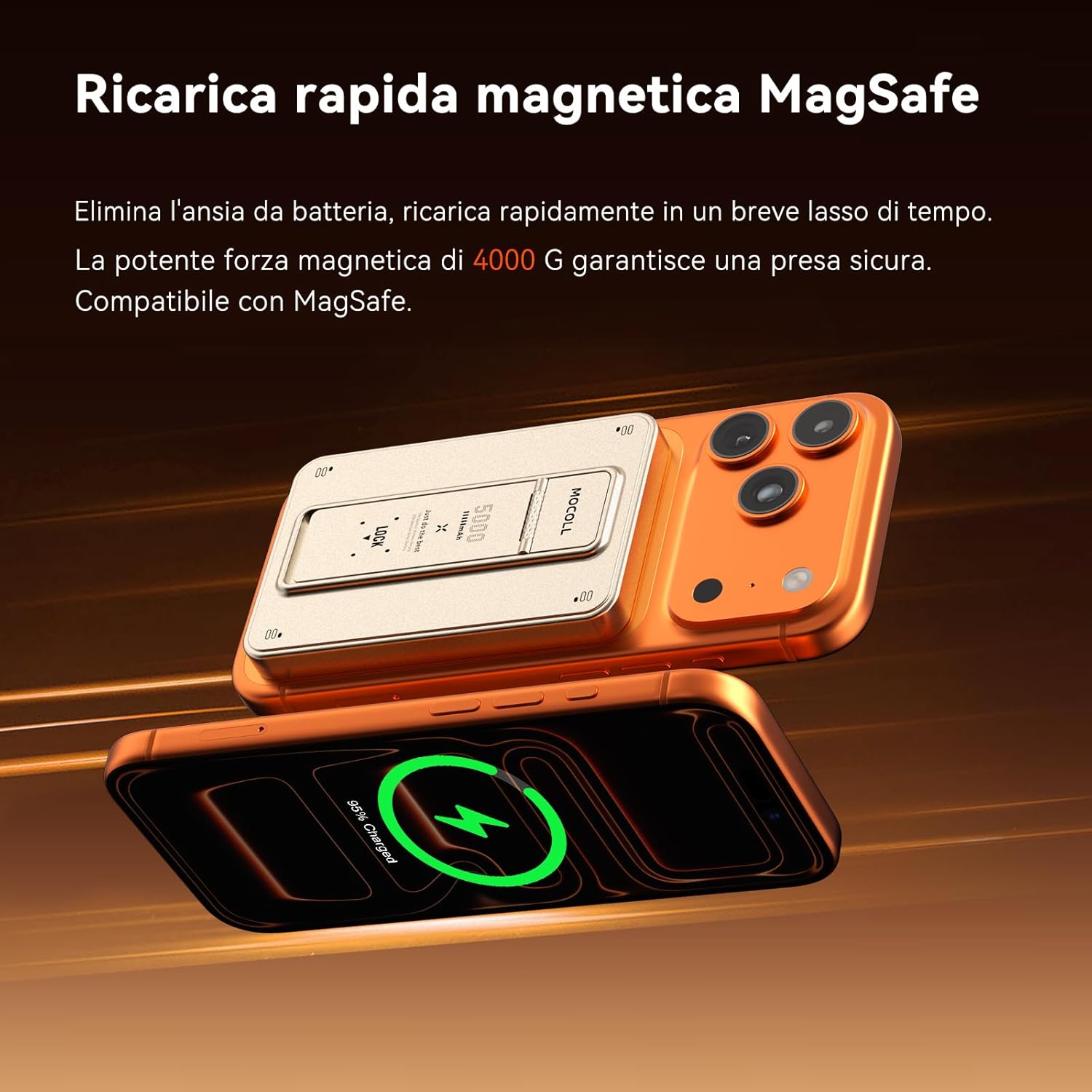 Thumbnail 3 de Mocoll Power Bank MagSafe 5000mAh: Caricatore Portatile Magnetico con Stand Pieghevole