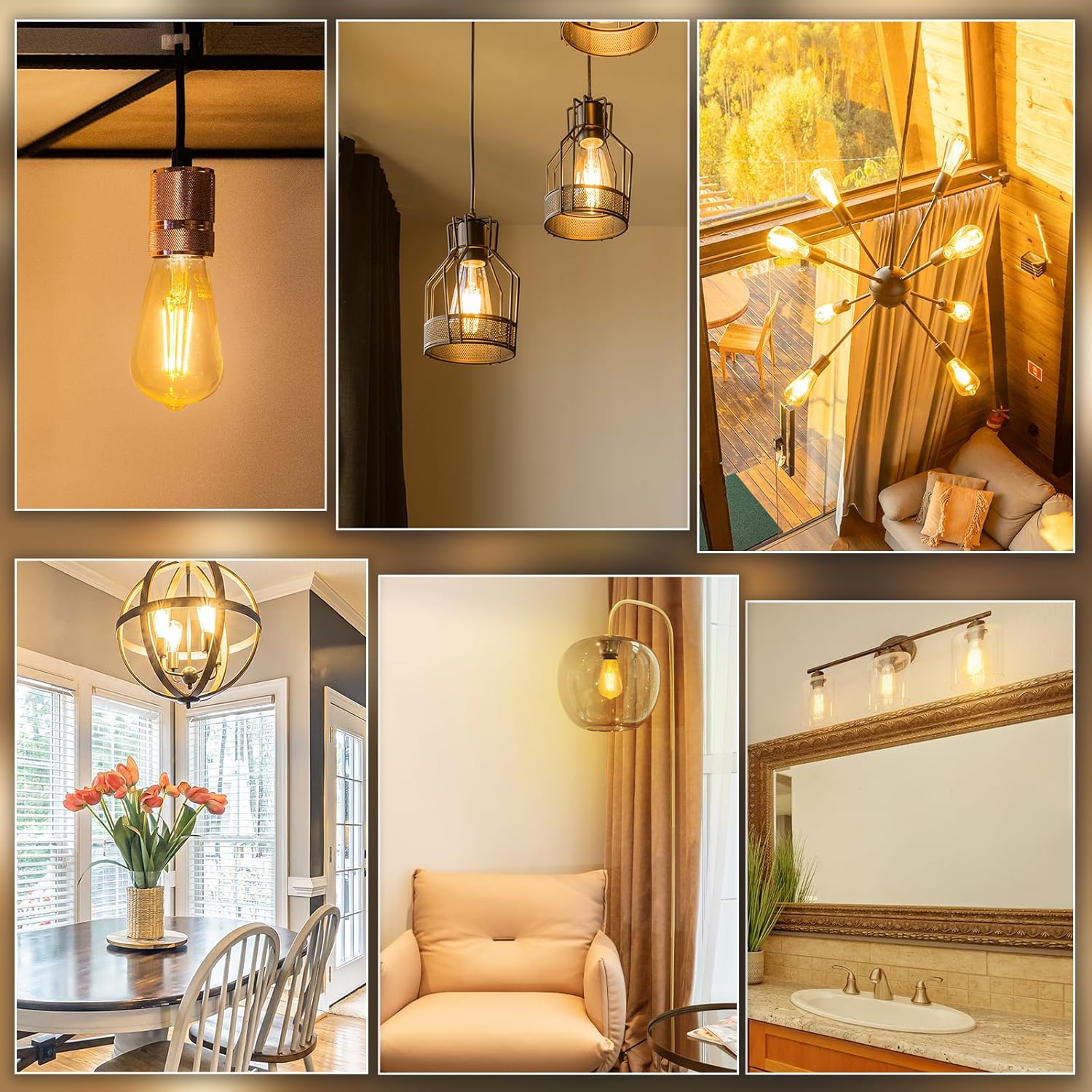 Detalle 2 de DiCUNO Vintage Light Bulb E27 Edison Screw Bulb, 6W Warm Amber Glass, 600LM, Non-Dimmable, ST64 (2 Pack)
