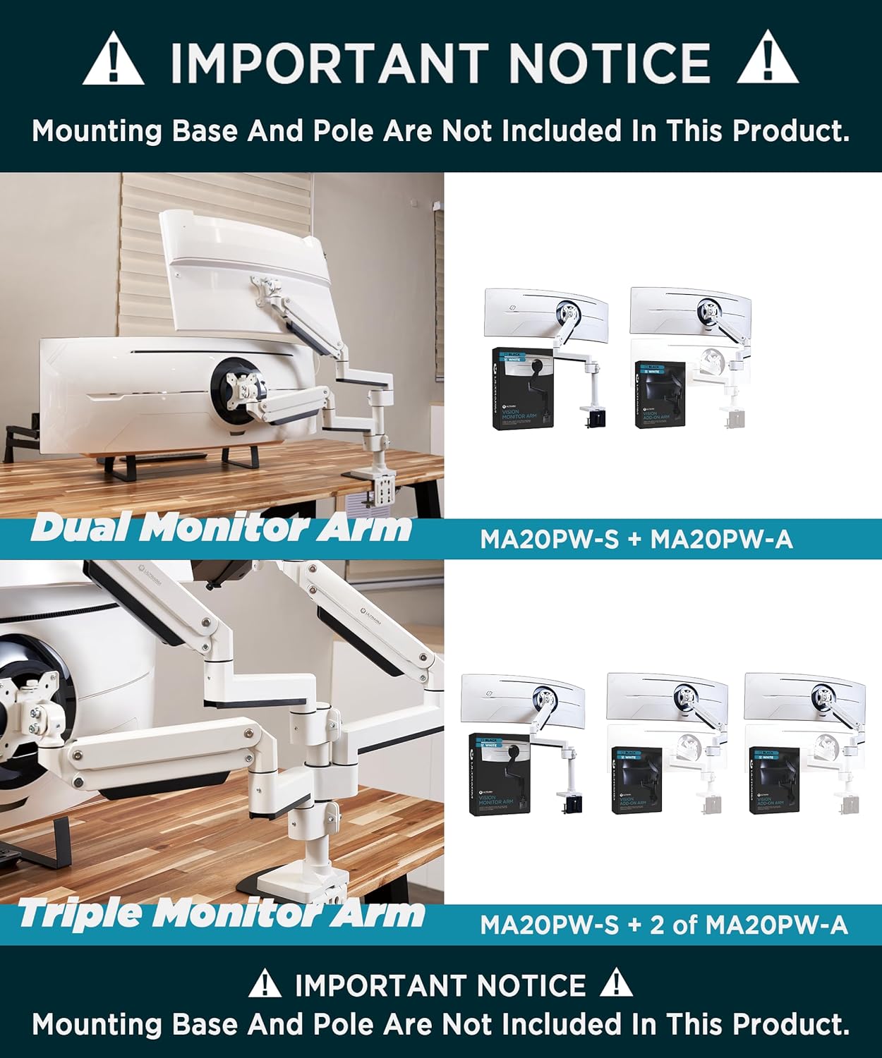 Thumbnail 5 de ULTRARM Braccio di Estensione Heavy Duty: Supporto Doppio Verticale per Monitor 49″, MA20PW-A