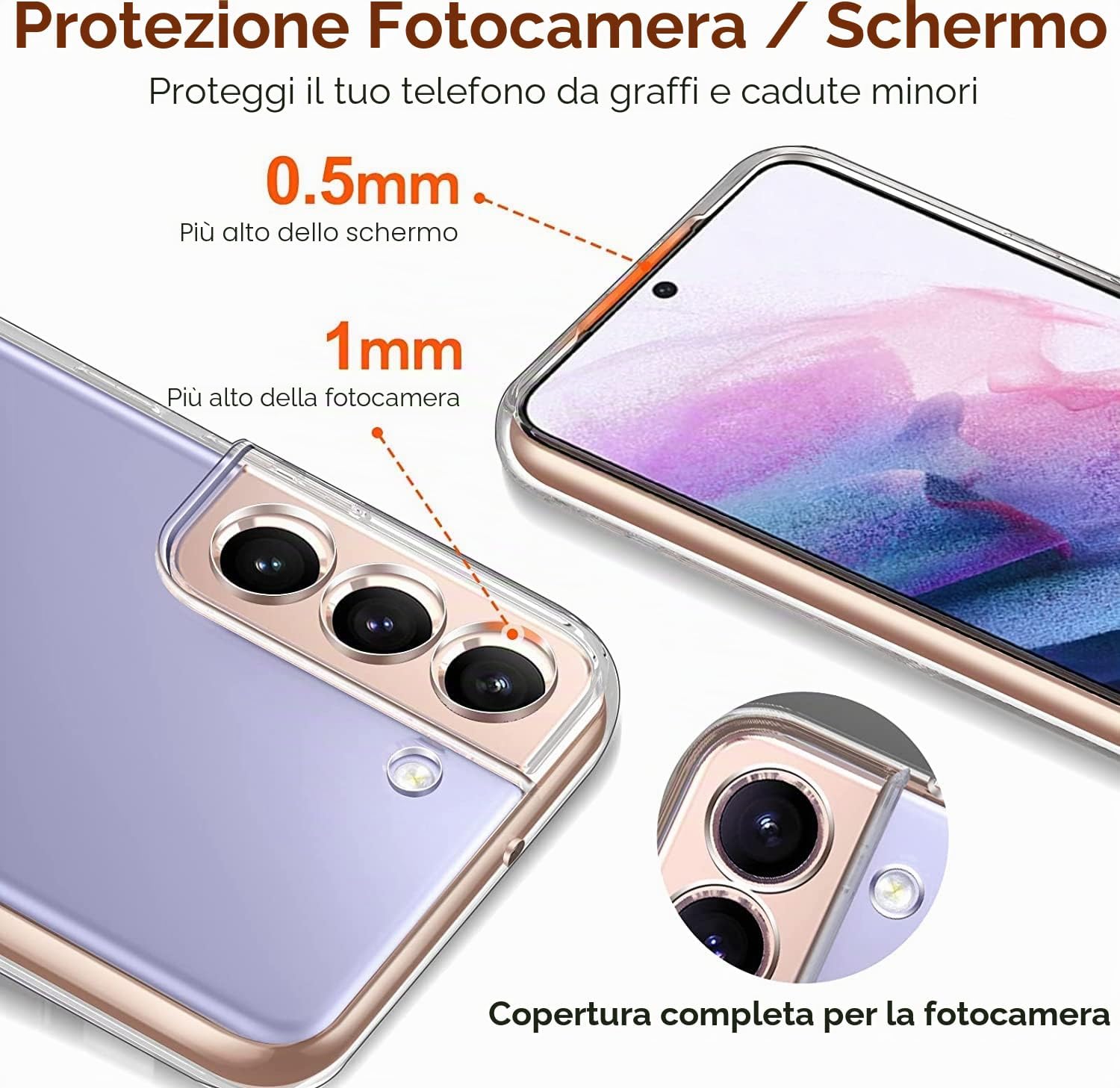 Detalle de iVoler Custodia Cover per Samsung Galaxy S22 5G/4G con 2 Pellicole in Vetro Temperato – Trasparente, Ultra Sottile e TPU Morbido