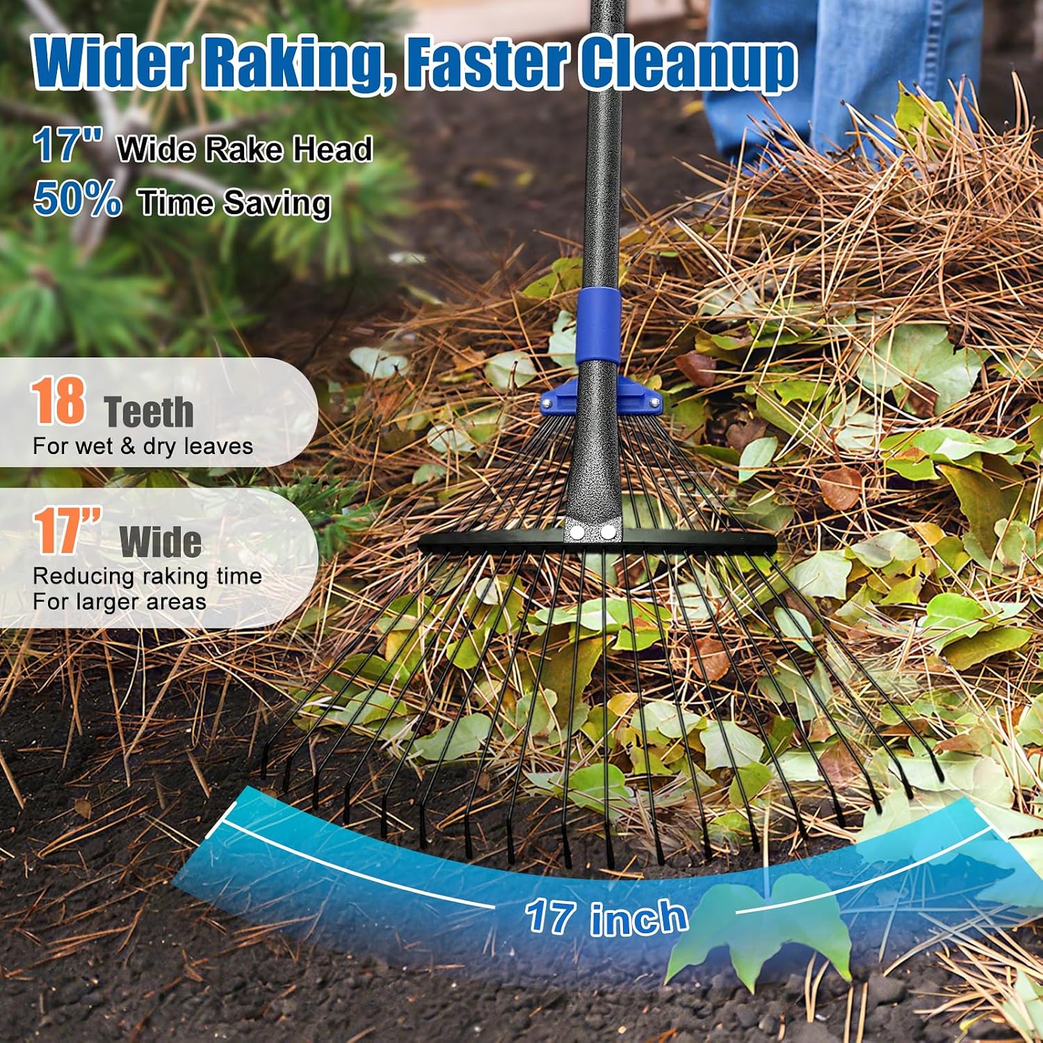 Detalle de DEROFIT 18chiSSLYP-SLS-5jie Garden Rake, 67-Inch Metal Handle, Expandable Head