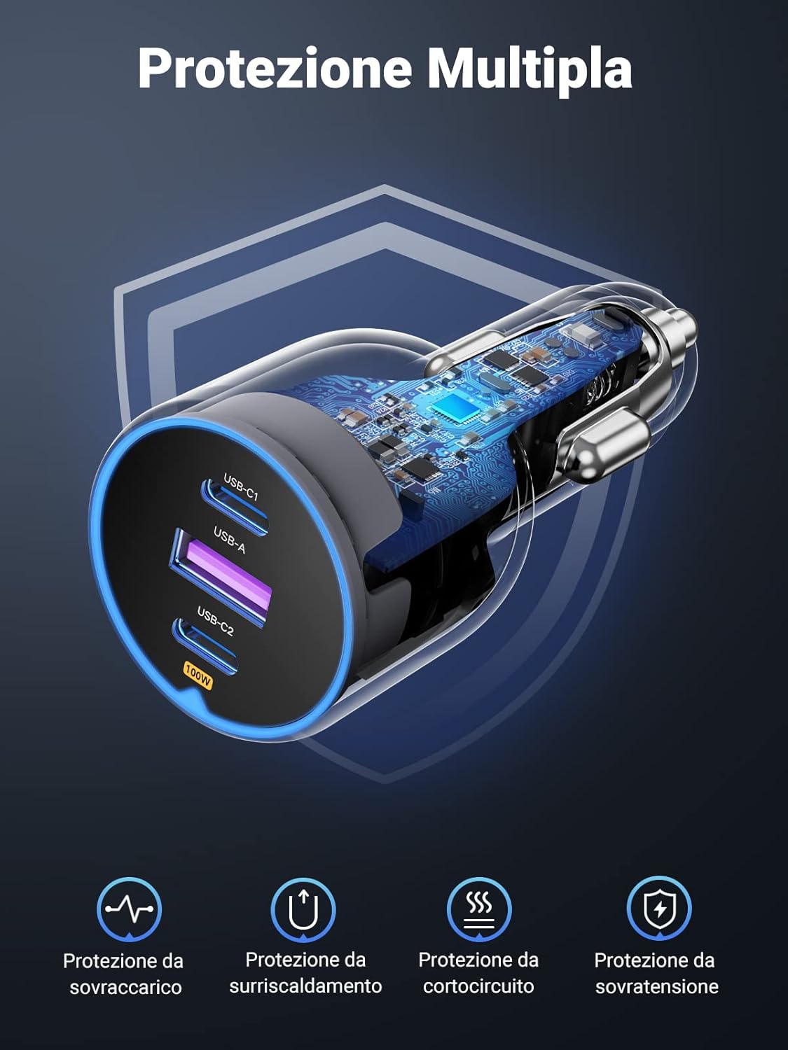 Thumbnail 6 de UGREEN 130W Caricatore Auto USB‑C 3 porte con cavo 100W