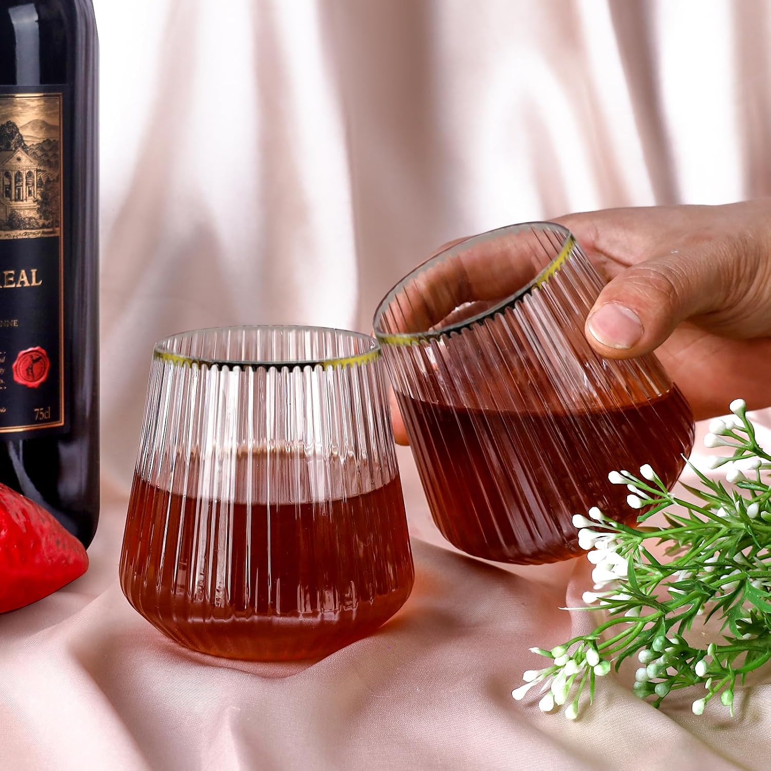 Detalle de Lueumxc 14oz Ribbed Disposable Wine Glasses 🍷