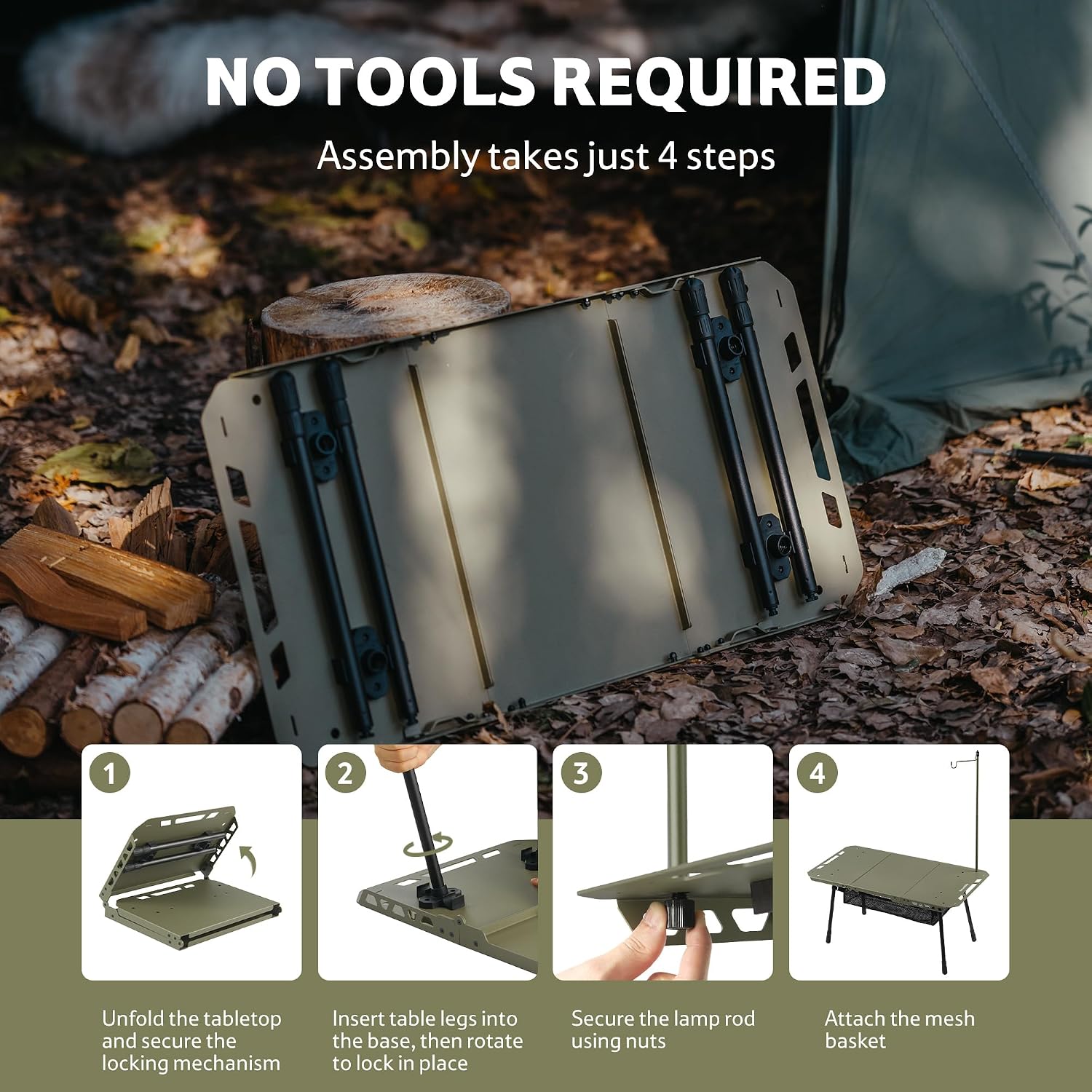 Detalle de Naturehike 6977465868626 campingtafel, metalen klaptafel in groen