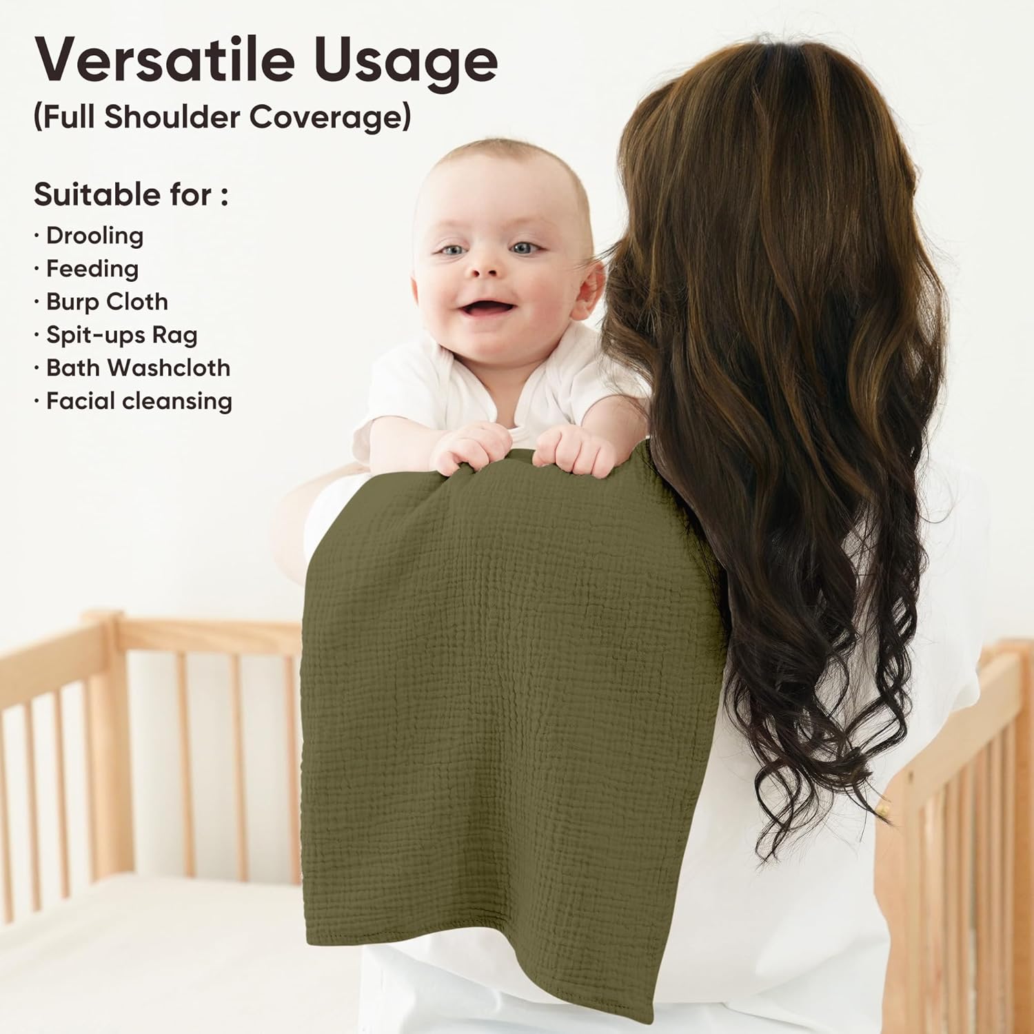 Detalle 2 de bearmoss Muslin Squares Cloths – 100% Cotton Baby Burp Cloths, 60x60cm, Large Ultra-Absorbent, 6-Pack (Moss Rocks)