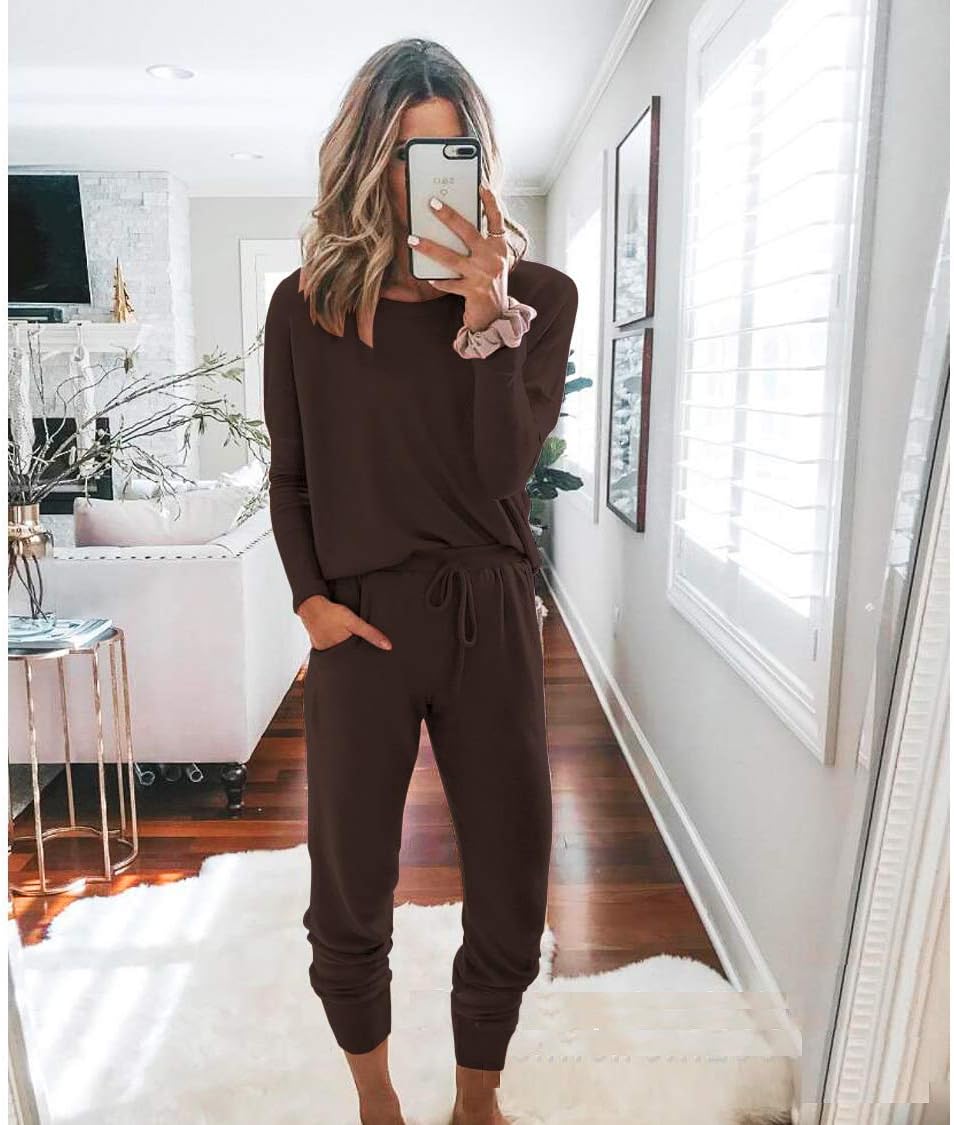Thumbnail 1 de PRETTYGARDEN Women’s 2-Piece Lounge Set: Long Sleeve Top & High-Waist Drawstring Jogger Pants