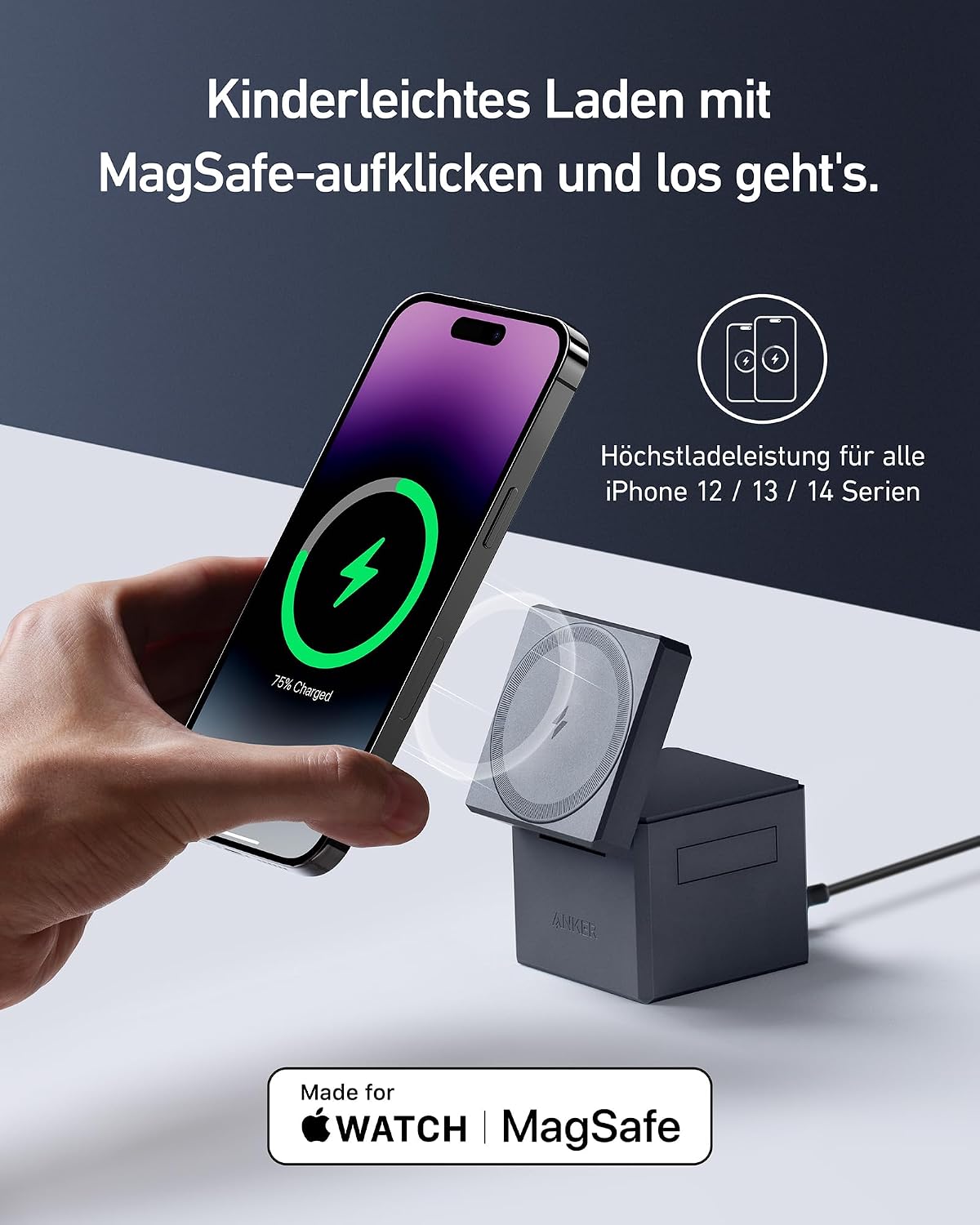 Detalle 2 de Anker 3‑in‑1 Cube MagSafe Ladegerät 15W 🔌