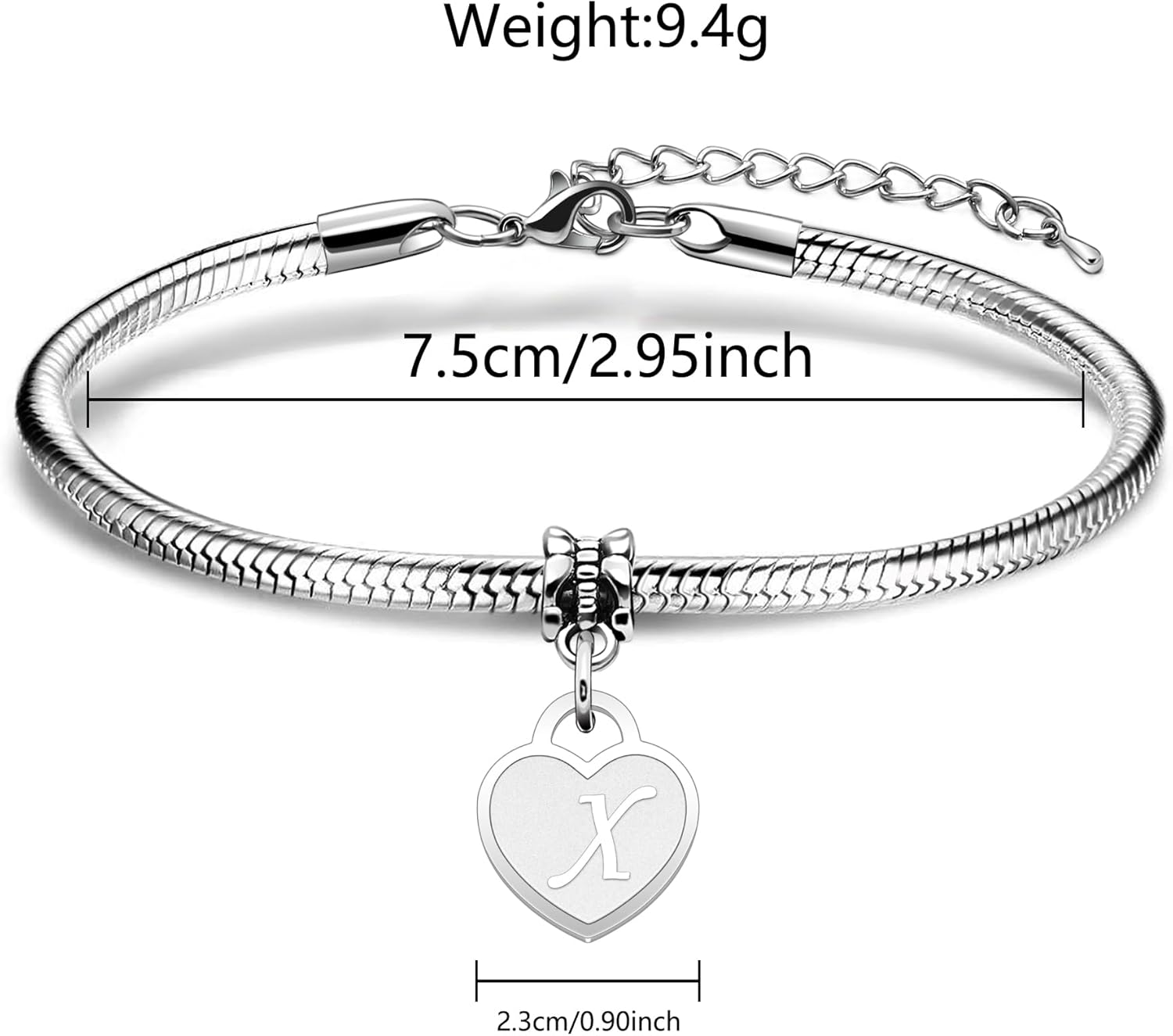Thumbnail 1 de Aosyoisk Initial Letter Bracelet (A–Z charm) in silver-tone stainless steel – adjustable for women and girls