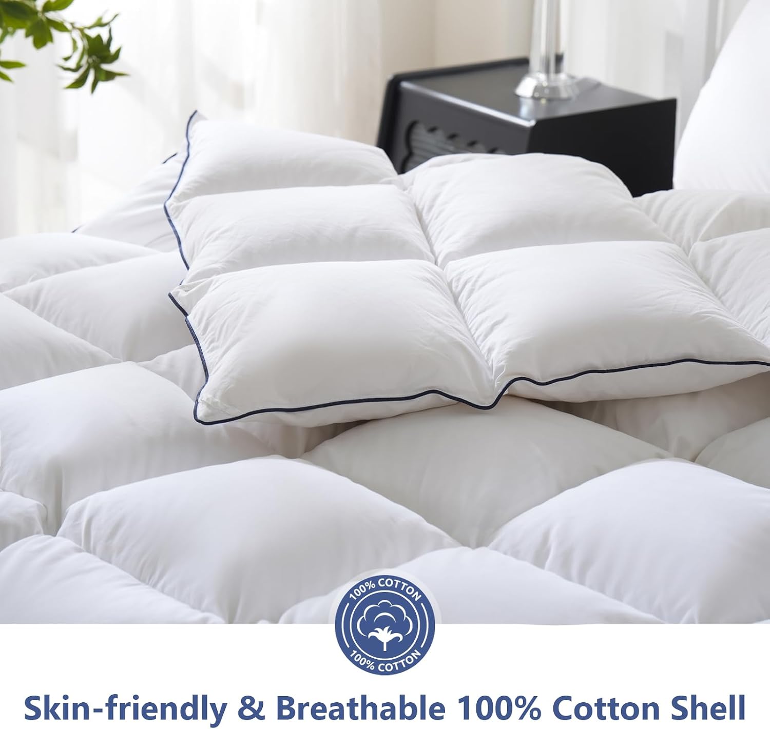 Detalle de DOWNCOOL Feather Comforter, King Size, 100% Cotton Cover, 106" x 90