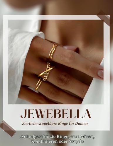 Detalle de JeweBella 12 Stück Gold-Wasserfestes Edelstahlringen-Set – Verstellbar, Vielseitig & Stilvoll