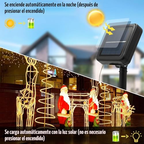 Detalle 2 de Auting Cadena Luces Solares Exterior 10M 100LED 8 Modos Blanco Cálido