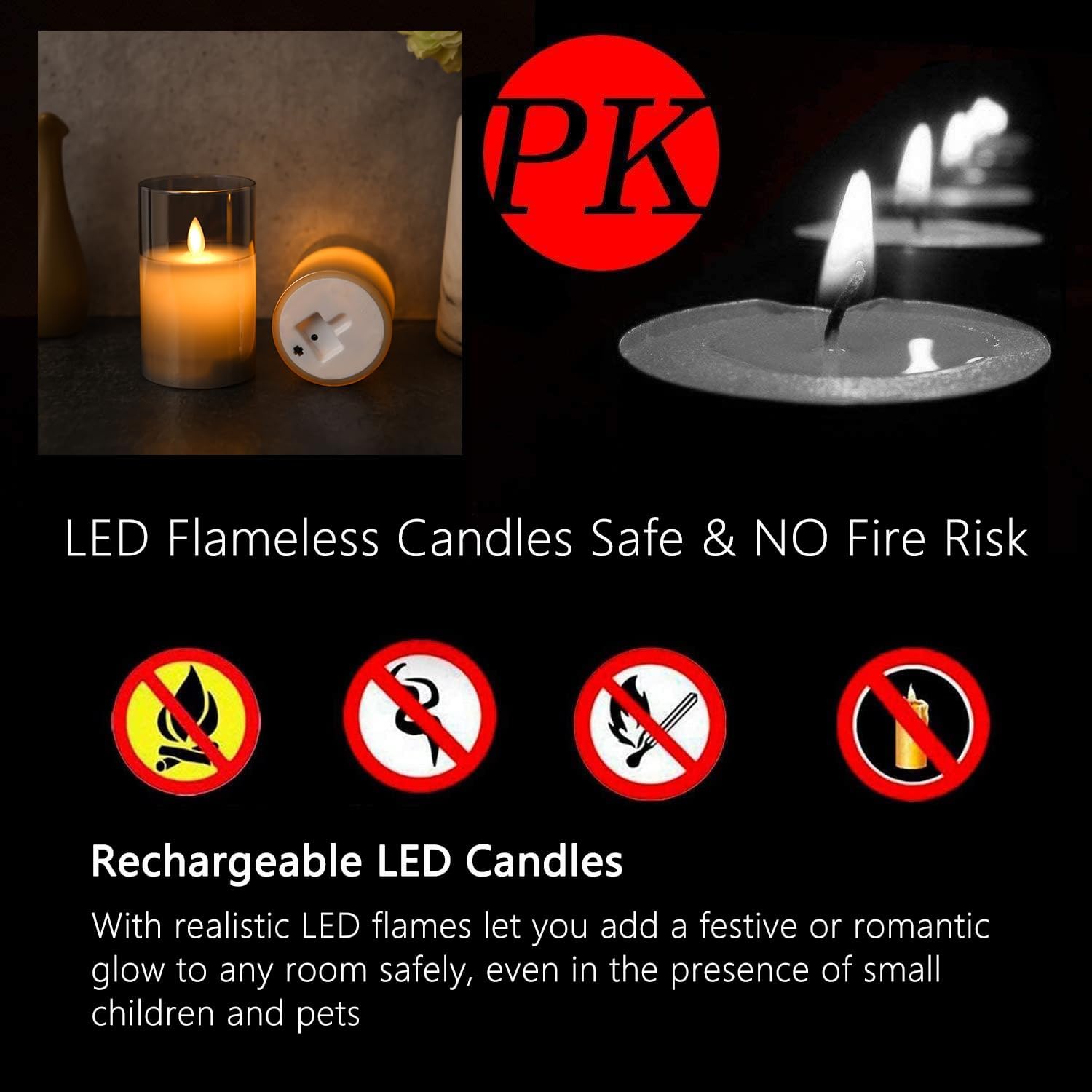 Thumbnail 2 de Lonkenn 2 pezzi Candele LED Ricaricabili con Telecomando e Timer – Fiamma Tremolante in Grigio Vetro, 10 cm