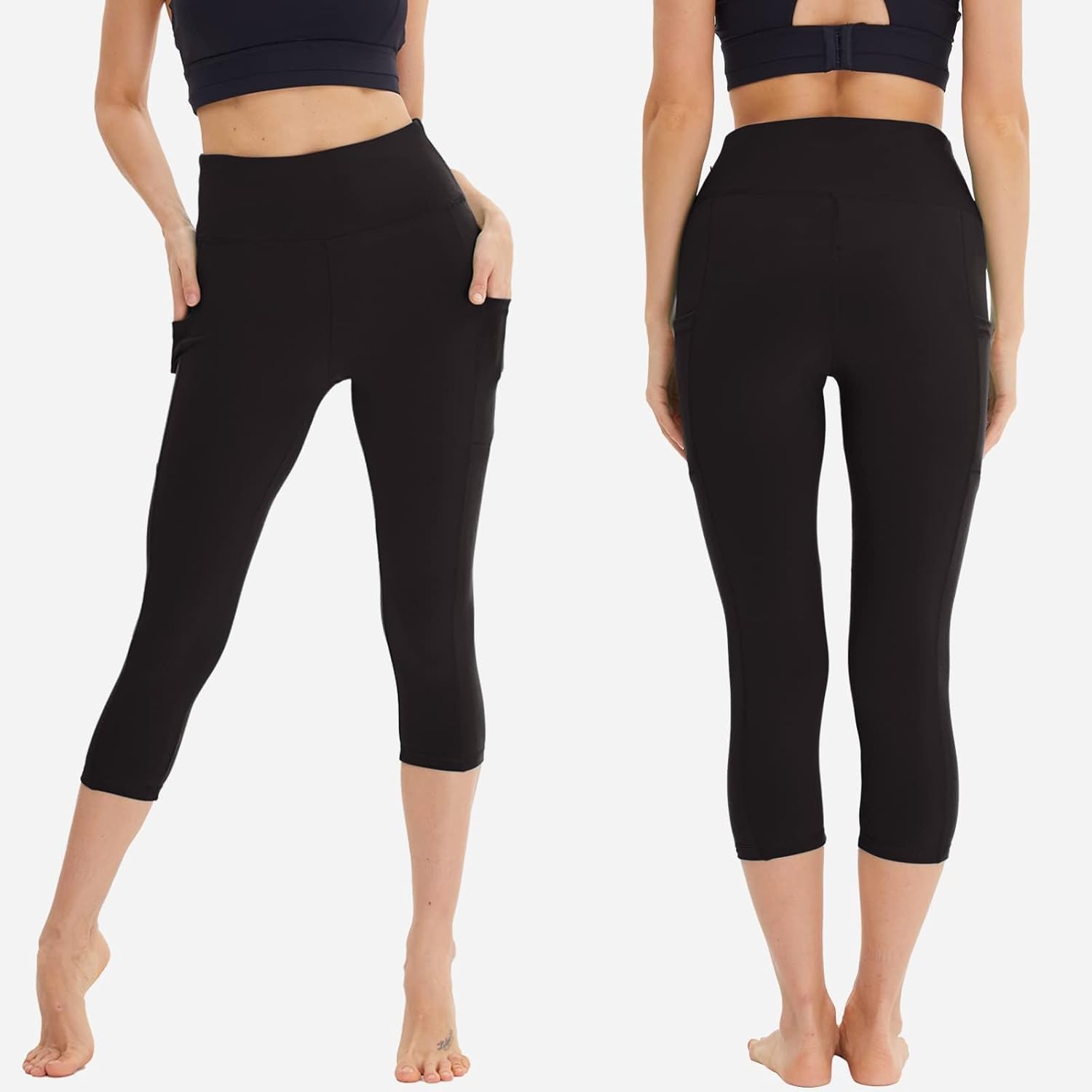 Thumbnail 1 de AMIYOYO Capri Leggings Damen mit Taschen 3/4 – High Waist, blickdicht, elastisch, 2er Pack