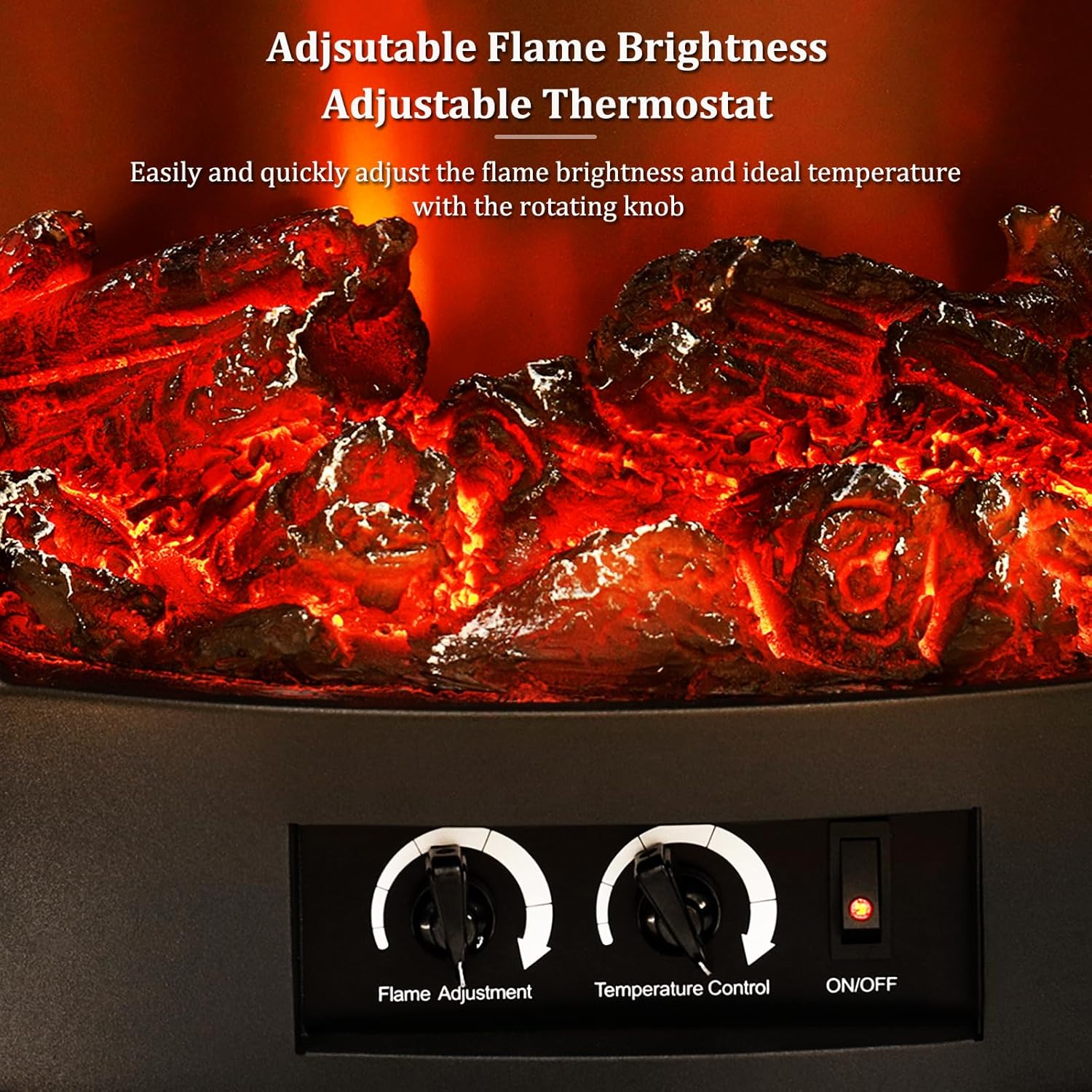 Thumbnail 4 de INMOZATA electric fire stove heater with LED log flame effect, adjustable thermostat and 1800W heating