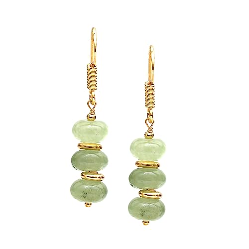 Detalle 2 de GEMPiRES Nature’s Treasure: Natural Sage Green Prehnite Rondelle Bead Earrings
