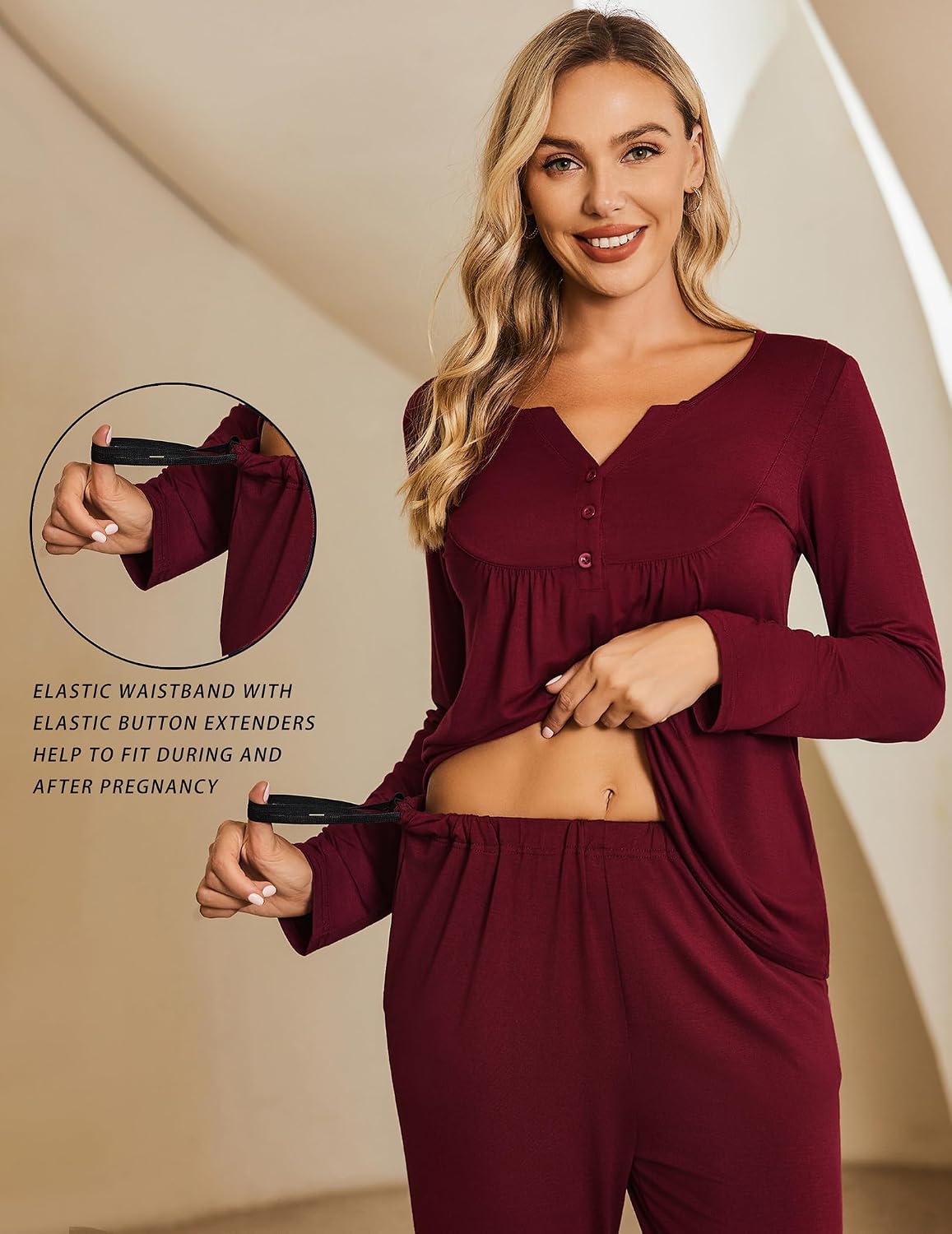 Detalle 2 de Ekouaer Maternity Nursing Pajama Set in Polyester-Spandex