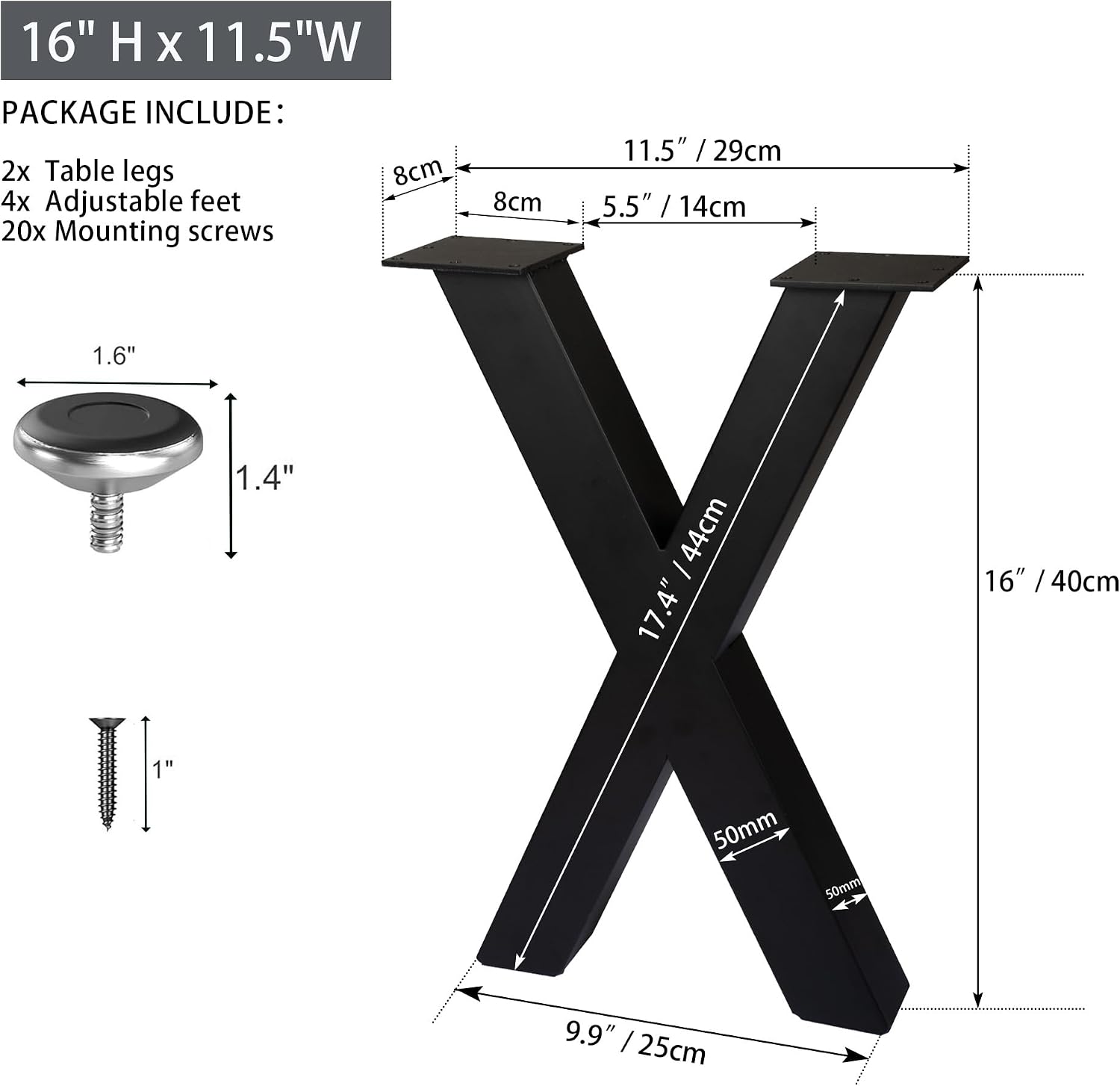 Detalle de Taelakeni X-Shaped Metal Bench Legs, 16 Inch