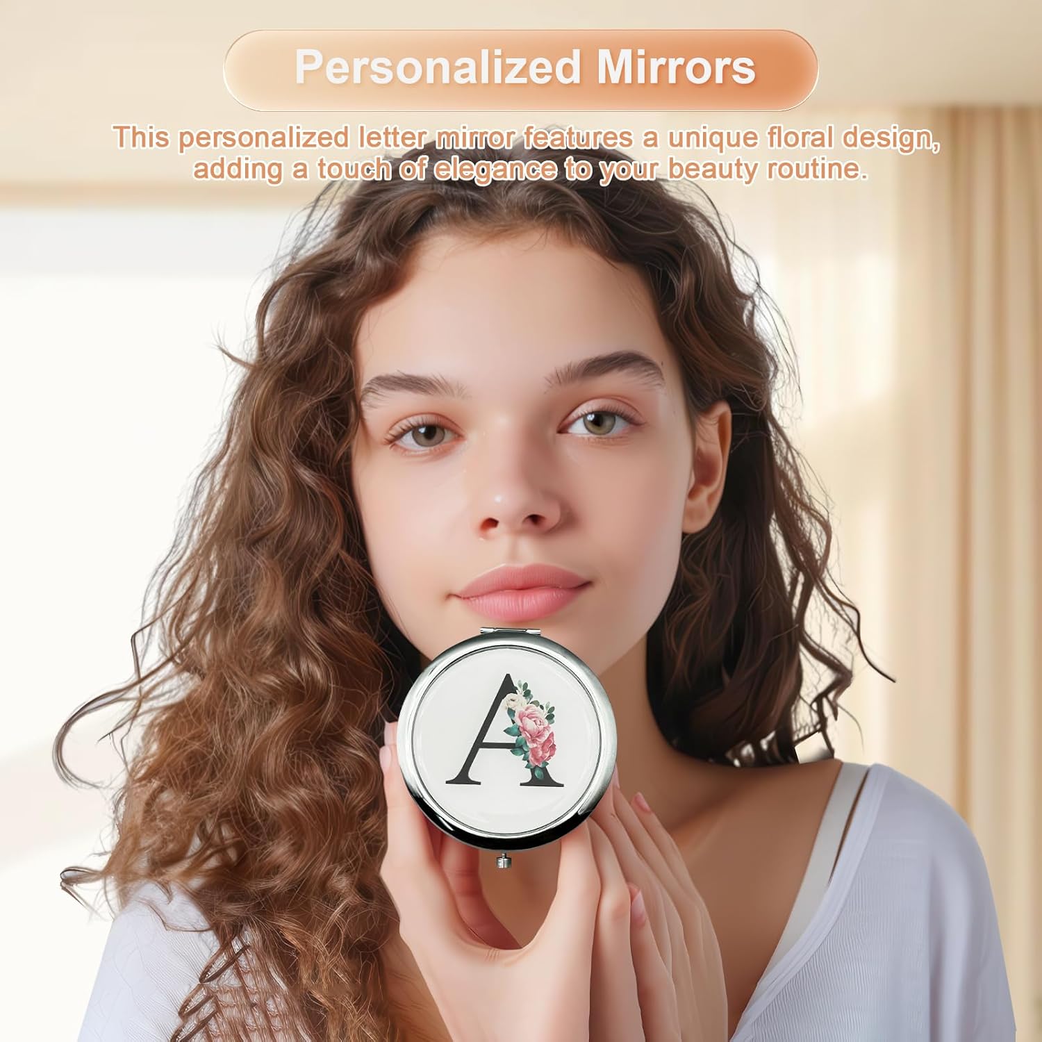 Thumbnail 3 de JEKUGOT Compact Mirror: Alphabet-Themed Dual-Sided Pocket Mirror
