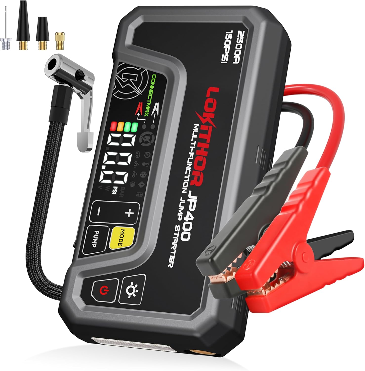 Detalle de LOKITHOR JP400 : Booster de Batterie 12V 2500A avec Compresseur d’Air 150 PSI et Lampe LED