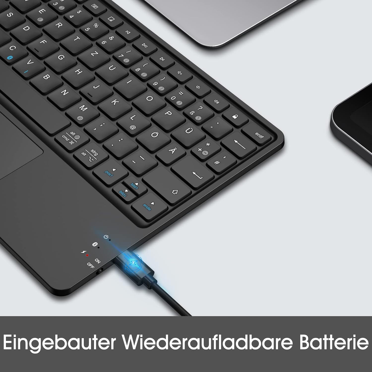 Thumbnail 5 de FINTIE Kabellose Bluetooth-Tastatur mit Touchpad (DE-Layout) für iPad, Samsung-Tablets & Smartphones – schwarz
