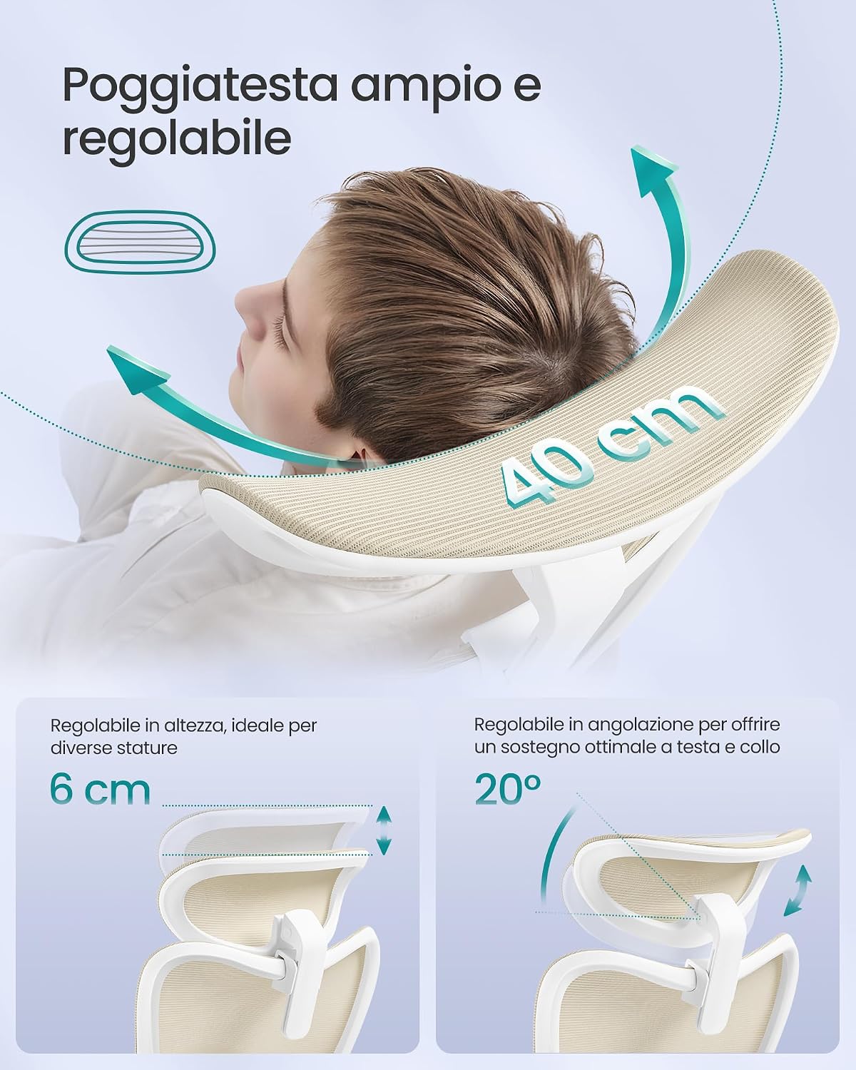 Thumbnail 6 de SONGMICS OBN066LF01 sedia da ufficio ergonomica con poggiatesta e supporto lombare regolabili